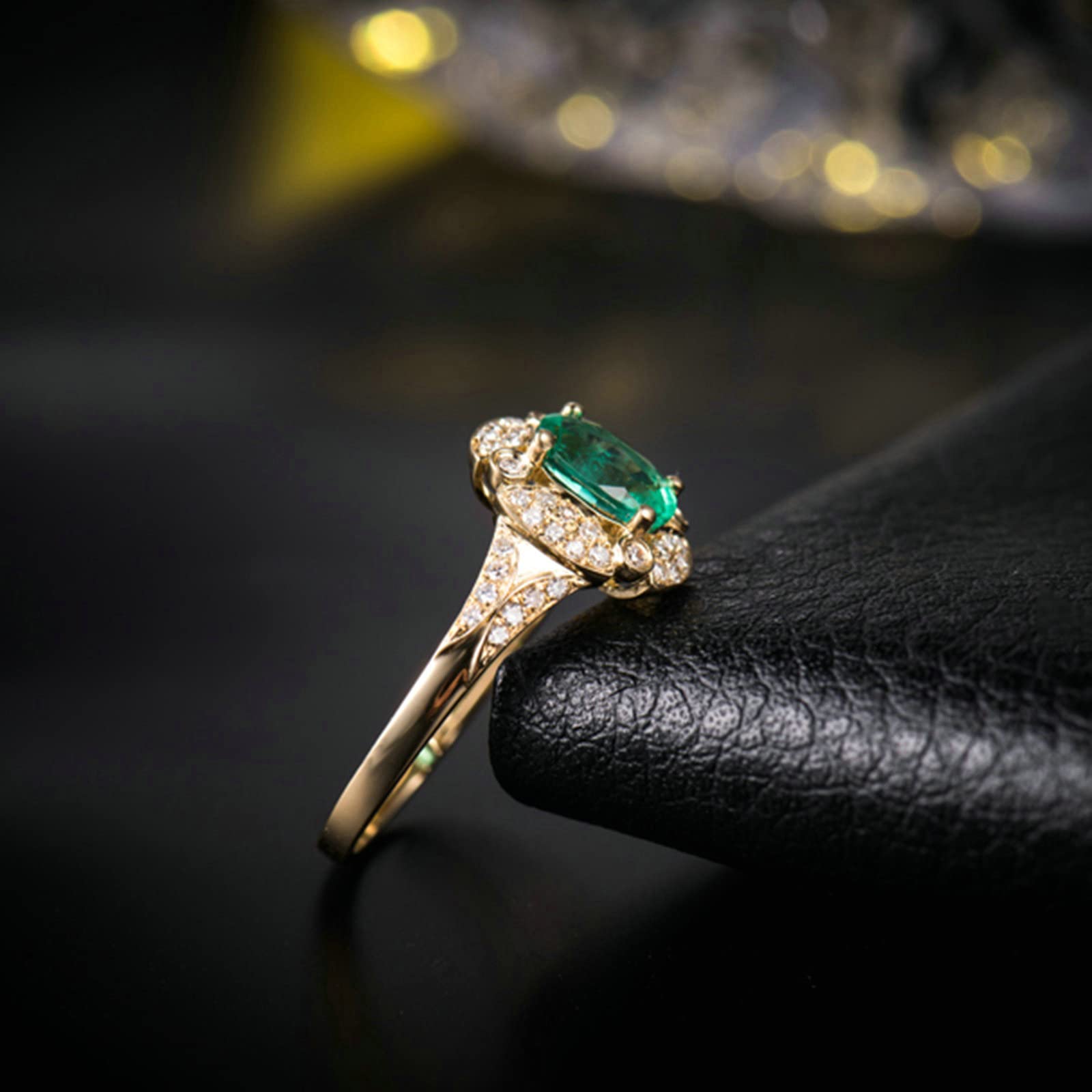 18K Yellow Gold Engagement Rings for Women - Vintage Emerald Wedding Bands with Moissanite/Zirconia - 925 Sterling Silver Rings | Perfect for Proposals, Anniversaries & Special Occasions