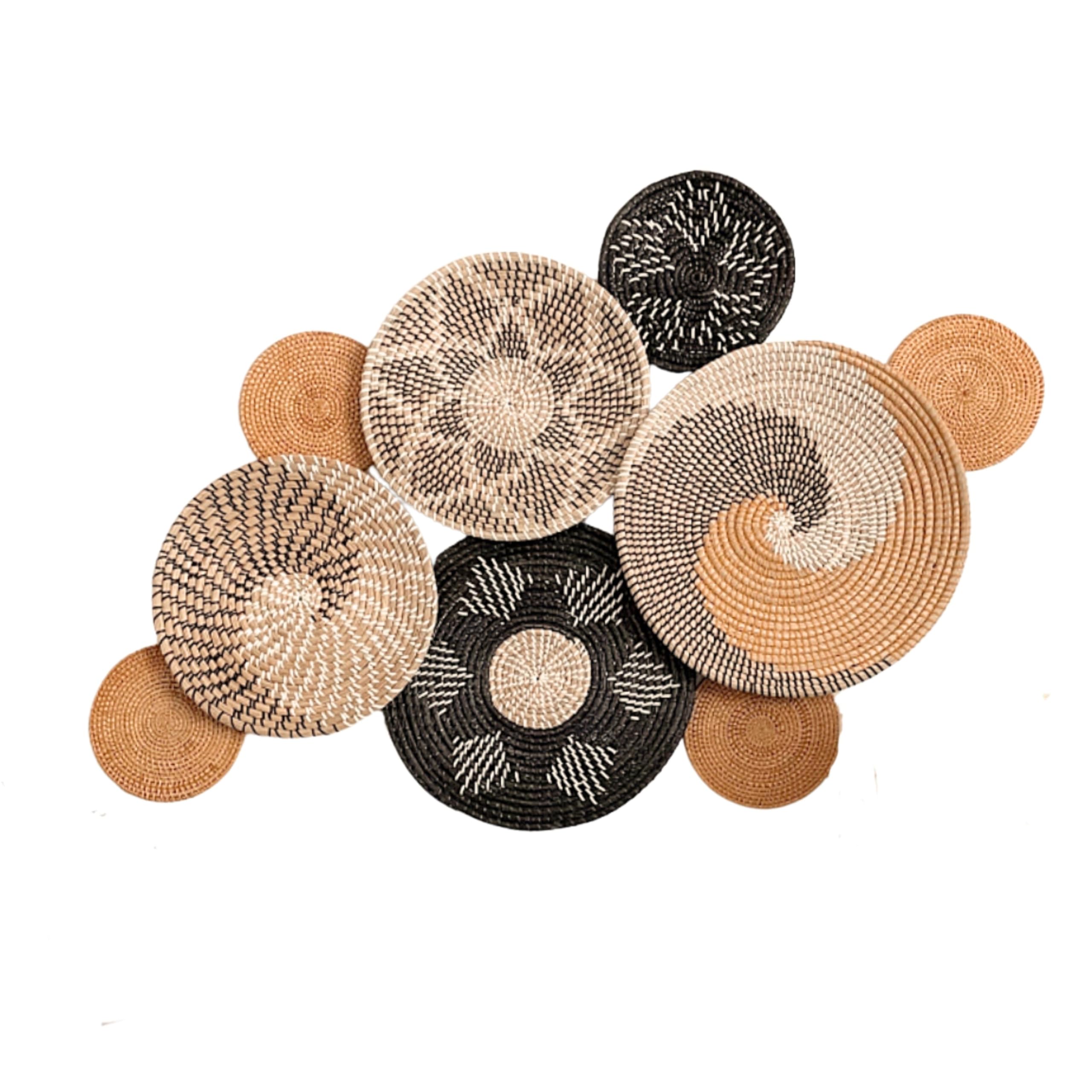 9-Piece Boho Wall Basket Decor Set - 100% Natural Seagrass & Wicker Wall Hanging Decor - Handmade Woven Wall Baskets from Vietnam - Rustic Home Decor for Living Room, Bedroom & Boho Style Interior Design