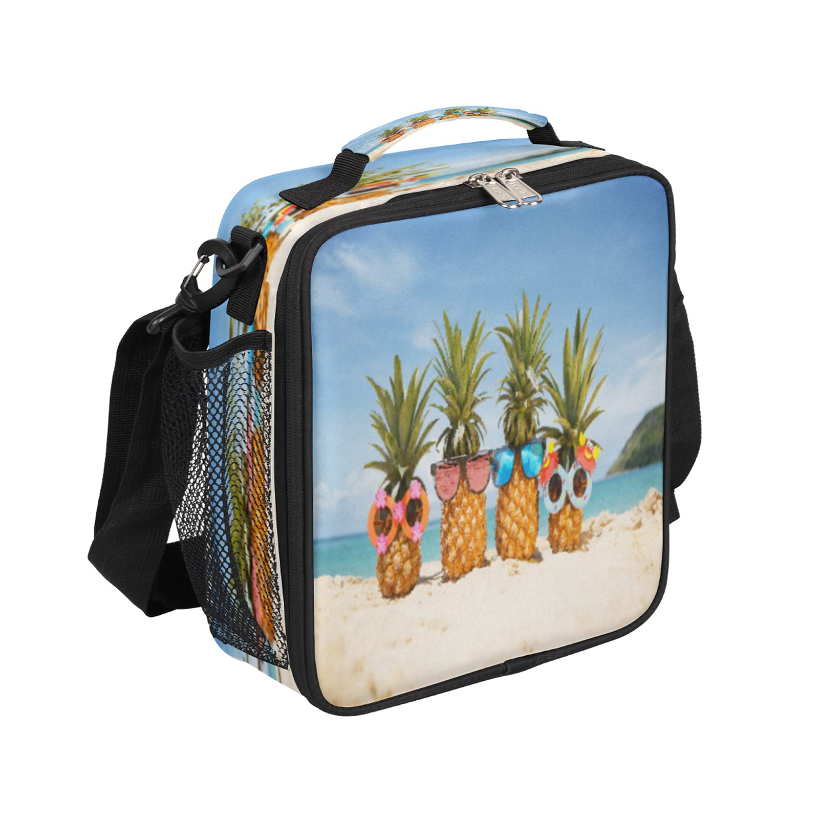 Insulated Lunch Bag for Beach, School, Office - Reusable Cooler Tote with Adjustable Shoulder Strap & Leakproof Design | Pineapple Pattern Lunch Box for Women & Men | Perfect for Picnics, Commuting and Outdoor Activities