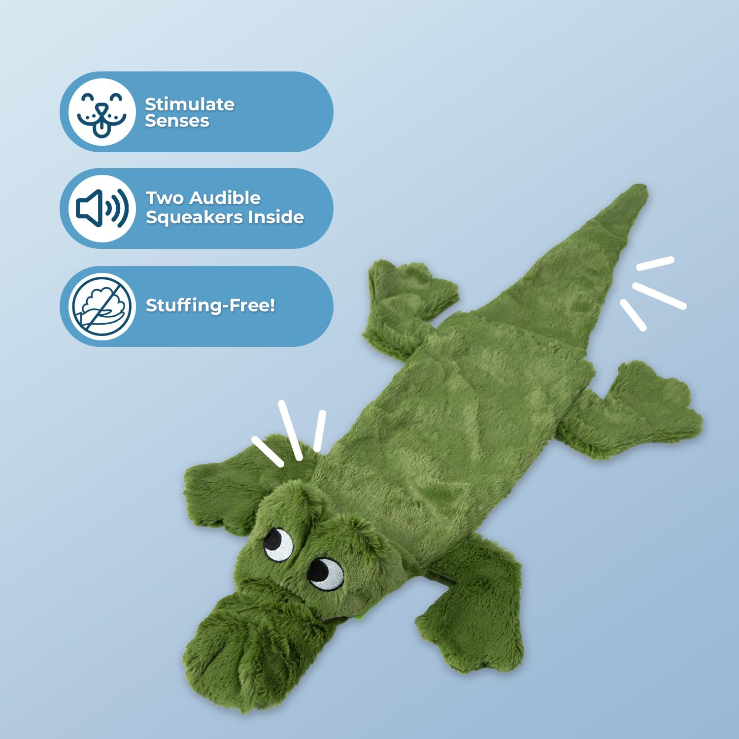 2-in-1 Squeaky Dog Toy for All Sizes - Soft No-Stuffing Chew Toy for Indoor Play with Bottle Holder (Alligator, Large) - Perfect for Teething & Playtime