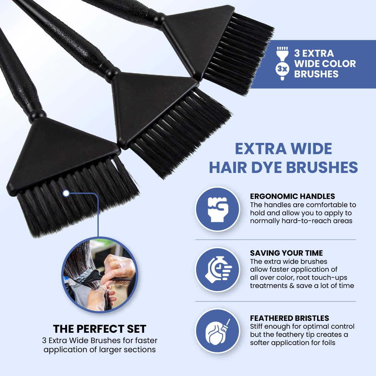 3 Extra Wide Hair Dye Brushes - Professional Hair Coloring Kit for Root Touch Up & Full Application
