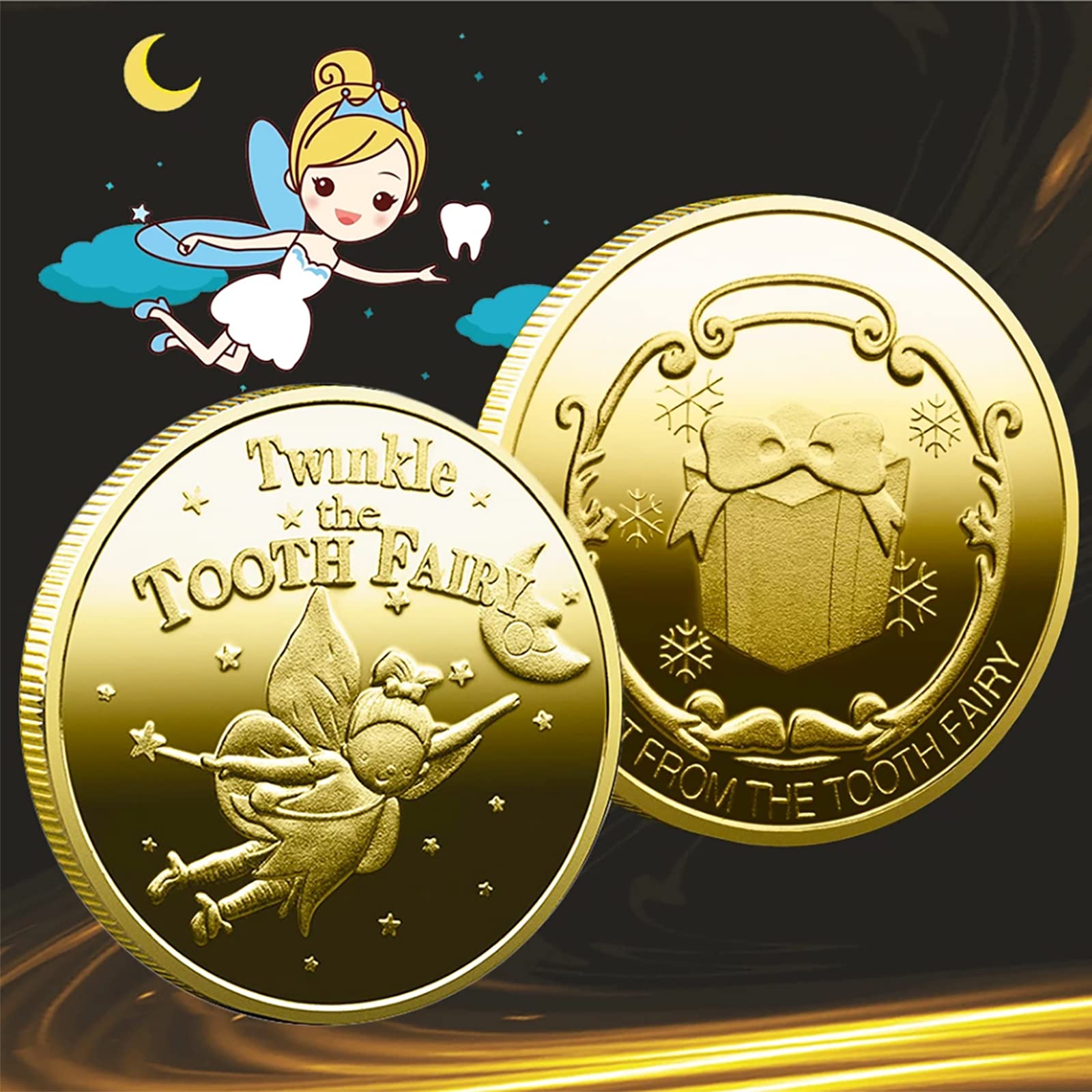 10PCS Tooth Fairy Coins - Golden Plated Metal Coins for Lost Teeth Reward, Kids Tooth Change Souvenir & Dentist Gifts | Perfect for Christmas, Tooth Fairy Traditions & Dental Office Rewards