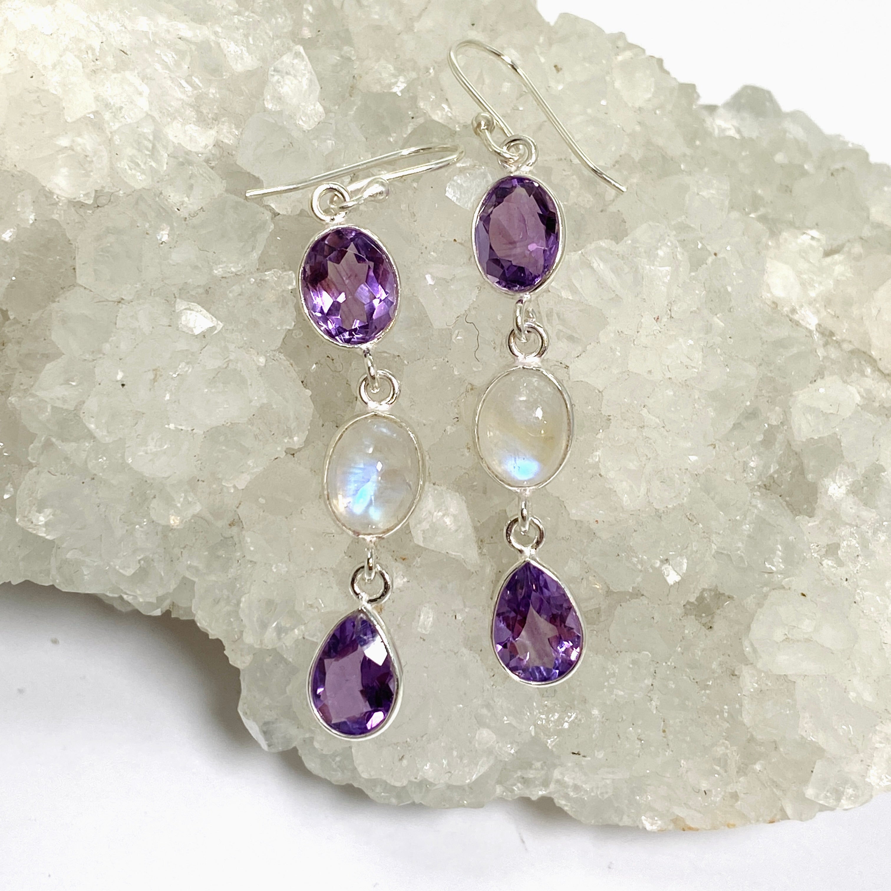 Amethyst and Moonstone Multi-Stone Earrings F190 - Elegant Handmade Jewelry for Women, Perfect for Parties, Weddings & Gifts