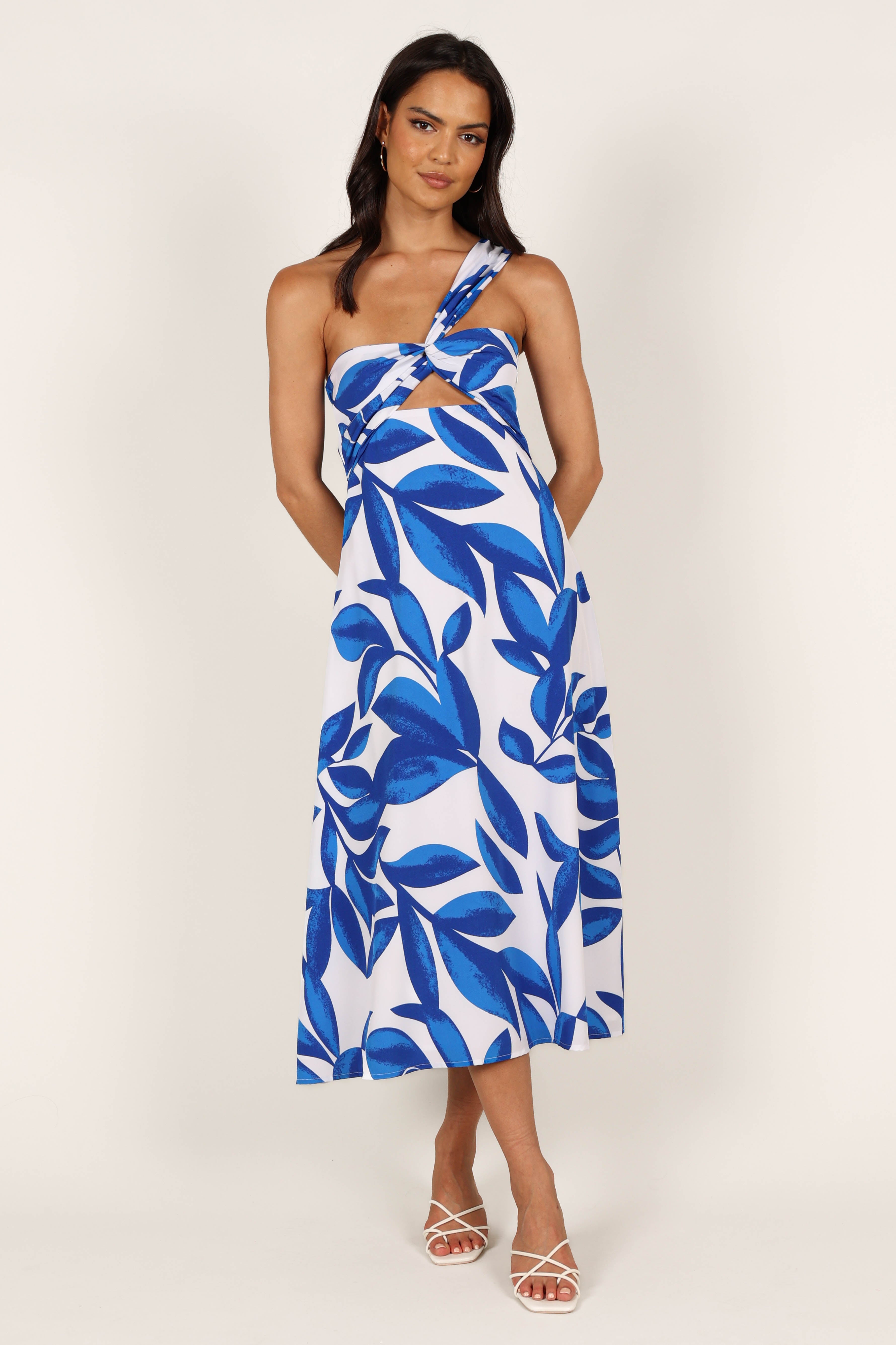Freddie Midi Dress for Women - Floral Print White & Blue Summer Dress | Casual, Beach, Party Wear | Perfect for Date Night, Vacation & Outdoor Events
