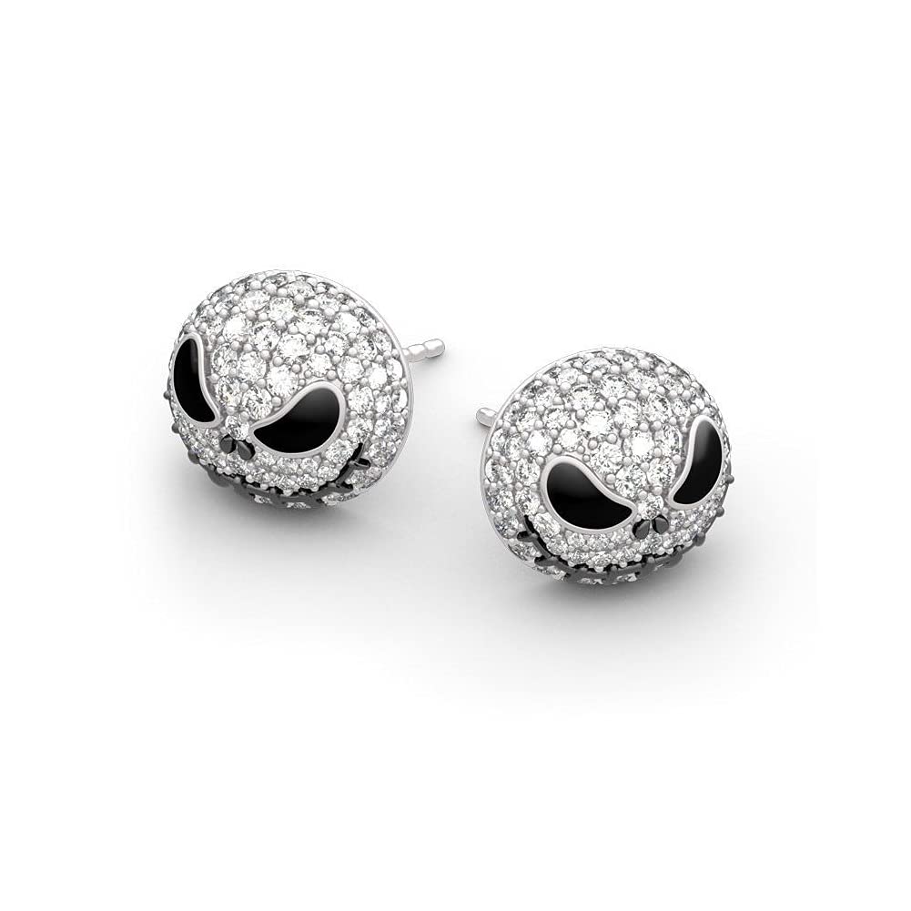 Pumpkin Skull Stud Halloween Necklace & Earrings Set - Jack Skellington Silver Gothic Jewelry for Women & Girls | Nightmare Before Christmas Inspired Accessories for Costume Parties & Spooky Events