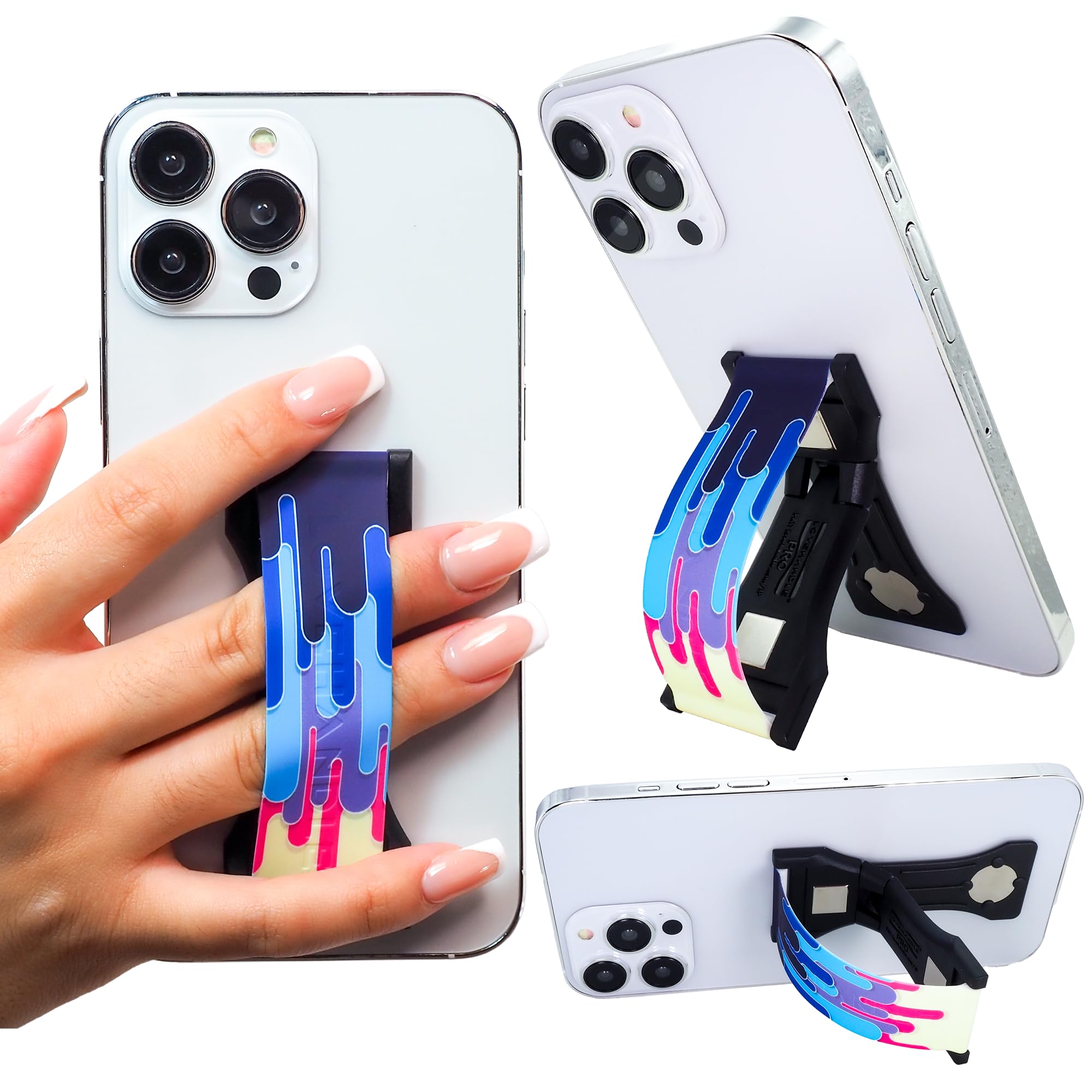 LOVEHANDLE PRO Premium Phone Grip - Magnetic Phone Holder & Stand for iPhone, Samsung, Tablets - Non-Slip Silicone Strap with Color Drip Design - Perfect for Driving, Gym, Work & Everyday Use