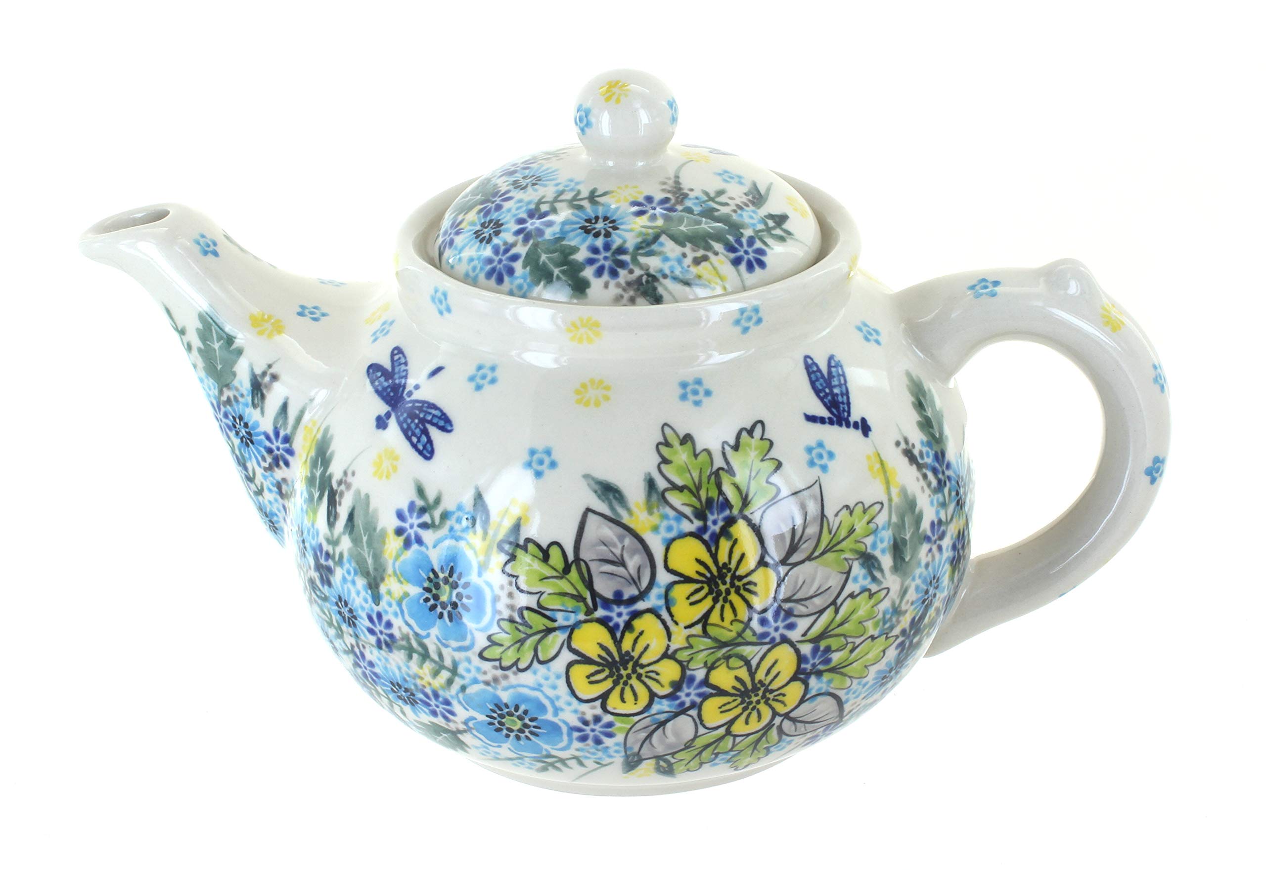 Blue Rose Polish Pottery Alyssa Teapot - Handcrafted Ceramic Tea Pot with Floral Design | Perfect for Afternoon Tea, Gifts & Home Decor