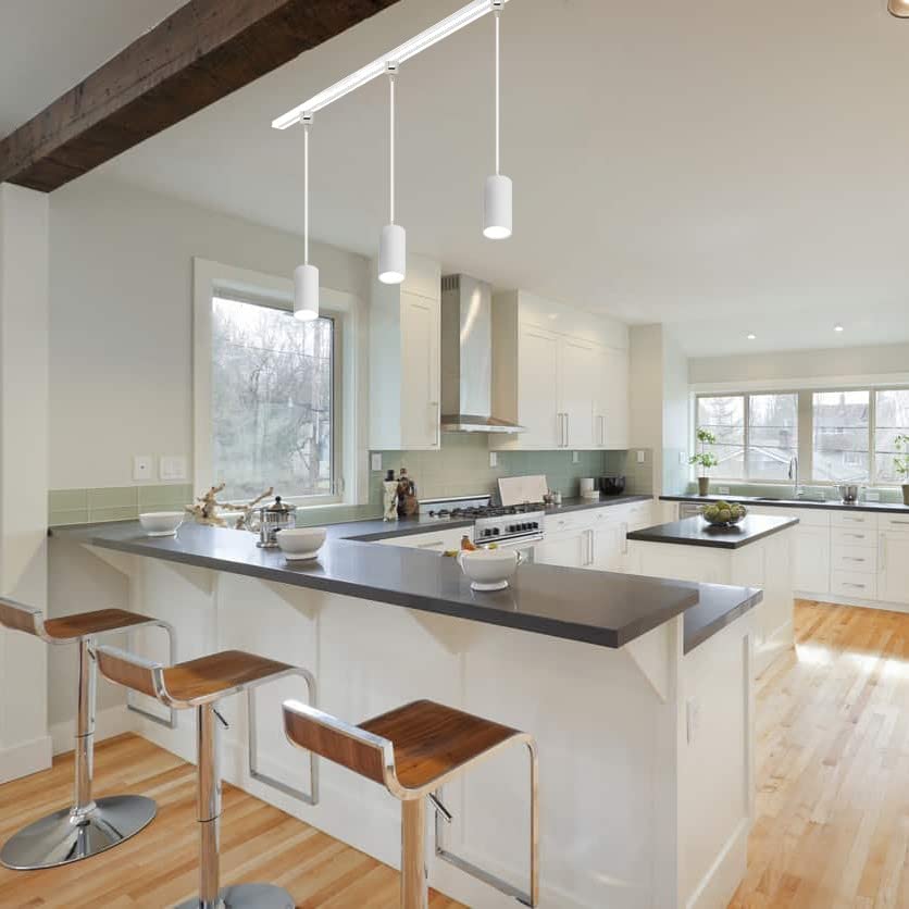 7W Dimmable LED Track Light with Remote Control - Adjustable H-Type Linear Pendant Lighting for Dining Room, Kitchen & Living Room - Industrial COB LED Spotlight (3 Lights, White, 20cm, Model GDTB2601-W) - Perfect for Modern Home & Restaurant Lighting