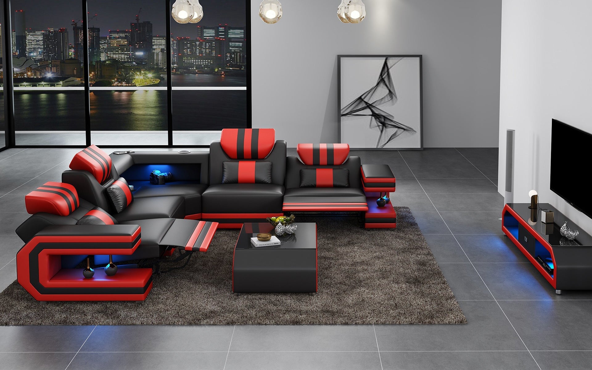 Maximus Modern L-Shaped Recliner Sectional Sofa - Comfortable Leather Living Room Couch with Cup Holders for Home Theater & Family Relaxation