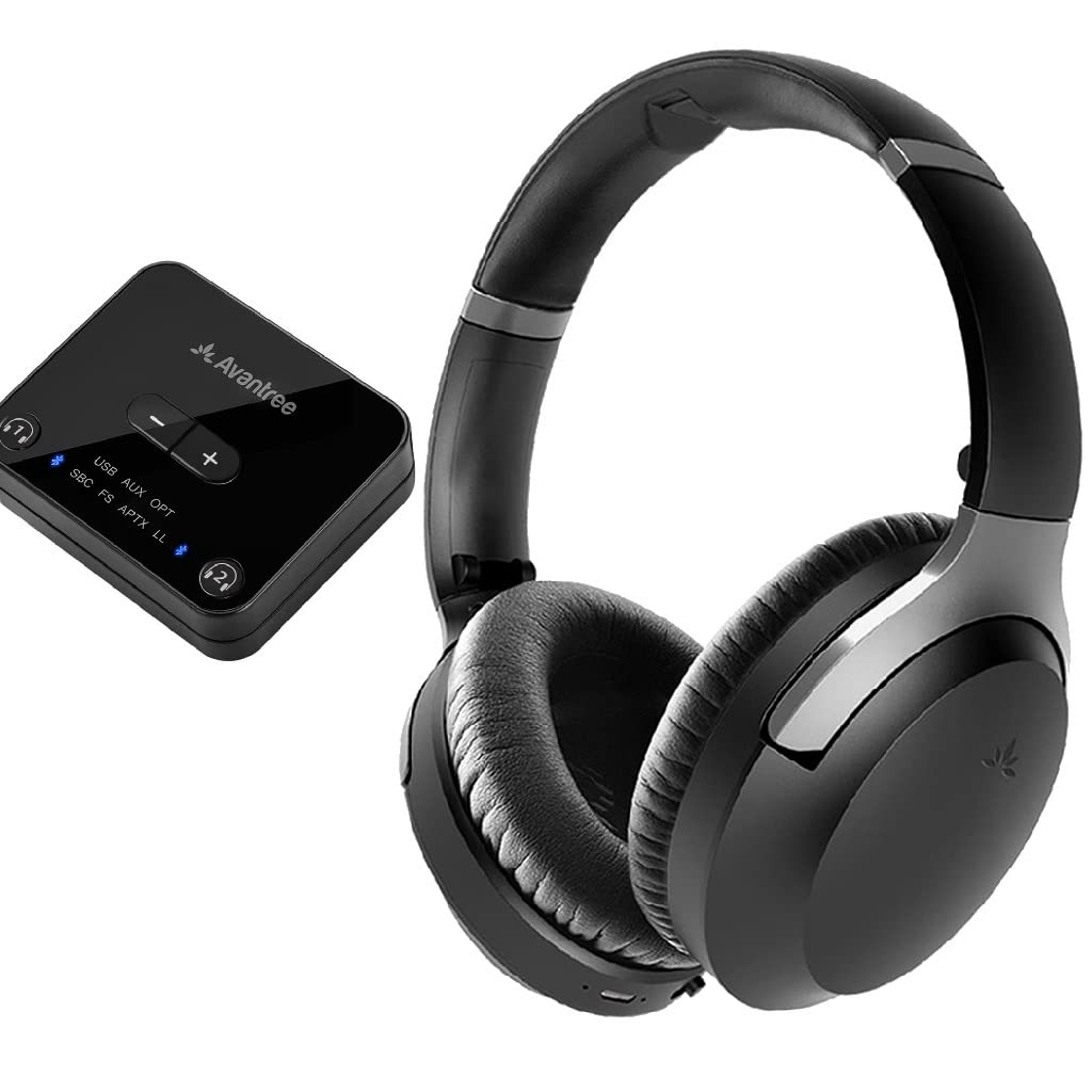 Avantree Aria Me S & Audikast Plus Bundle - Wireless Bluetooth Headphones with Active Noise Cancelling & Bluetooth 5.0 TV Transmitter - Perfect for Home Theater, Gaming, and Travel Use