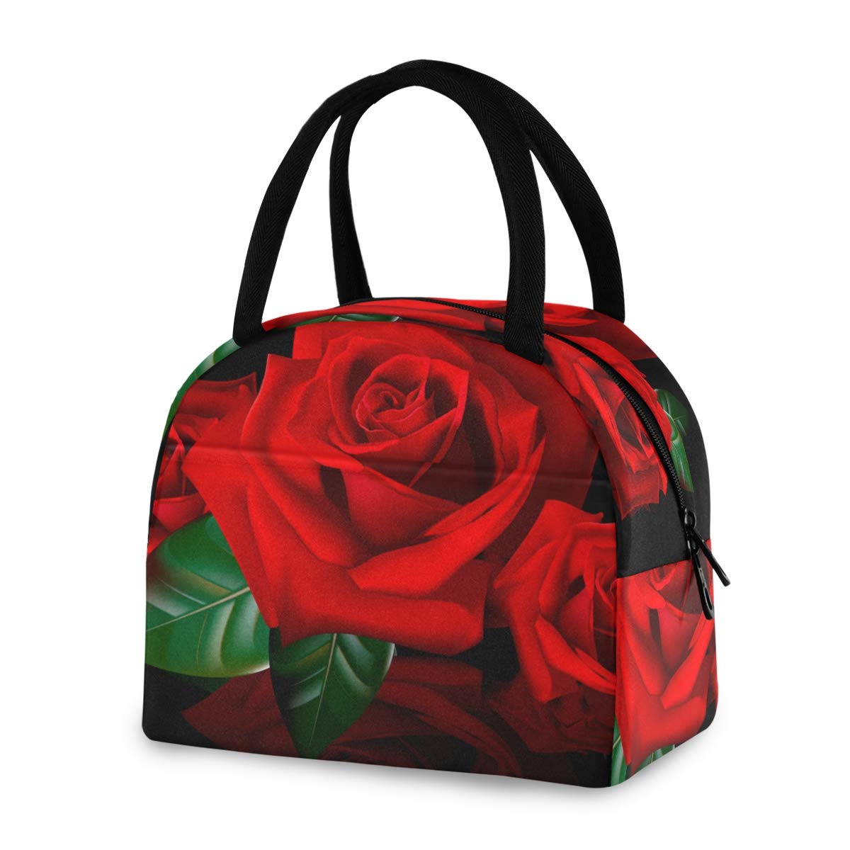 Insulated Red Rose Lunch Tote Bag for Women - Leakproof & Thermal Lunch Box for Work, School, Picnics & Outdoor Activities