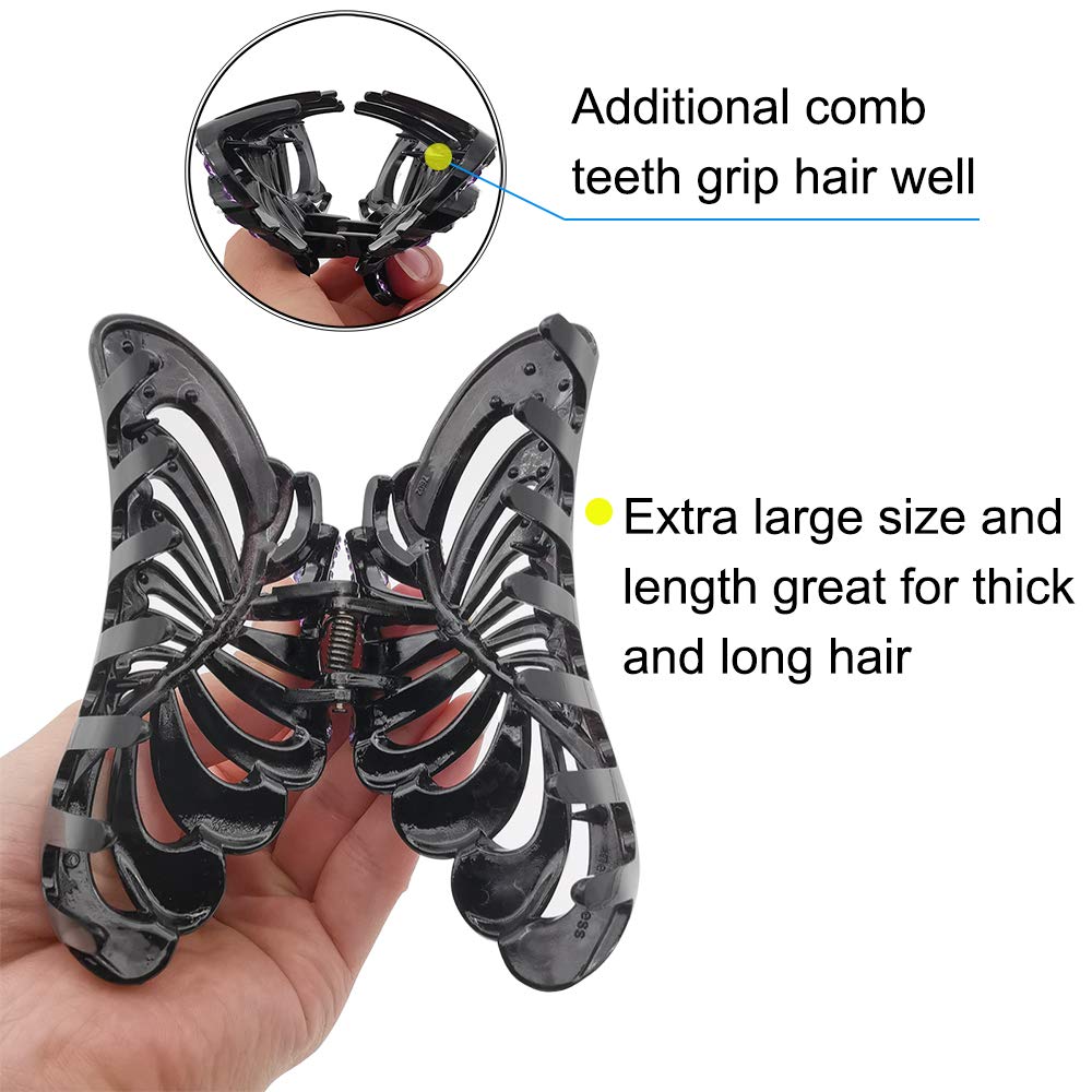 5 Inch Large Hair Claw Clips with Blue Rhinestones - Non-Slip Leaf Design Plastic Jumbo Jaw Clips for Women, Strong Hold for Thick & Long Hair - Perfect for Updos, Ponytails & Everyday Styling