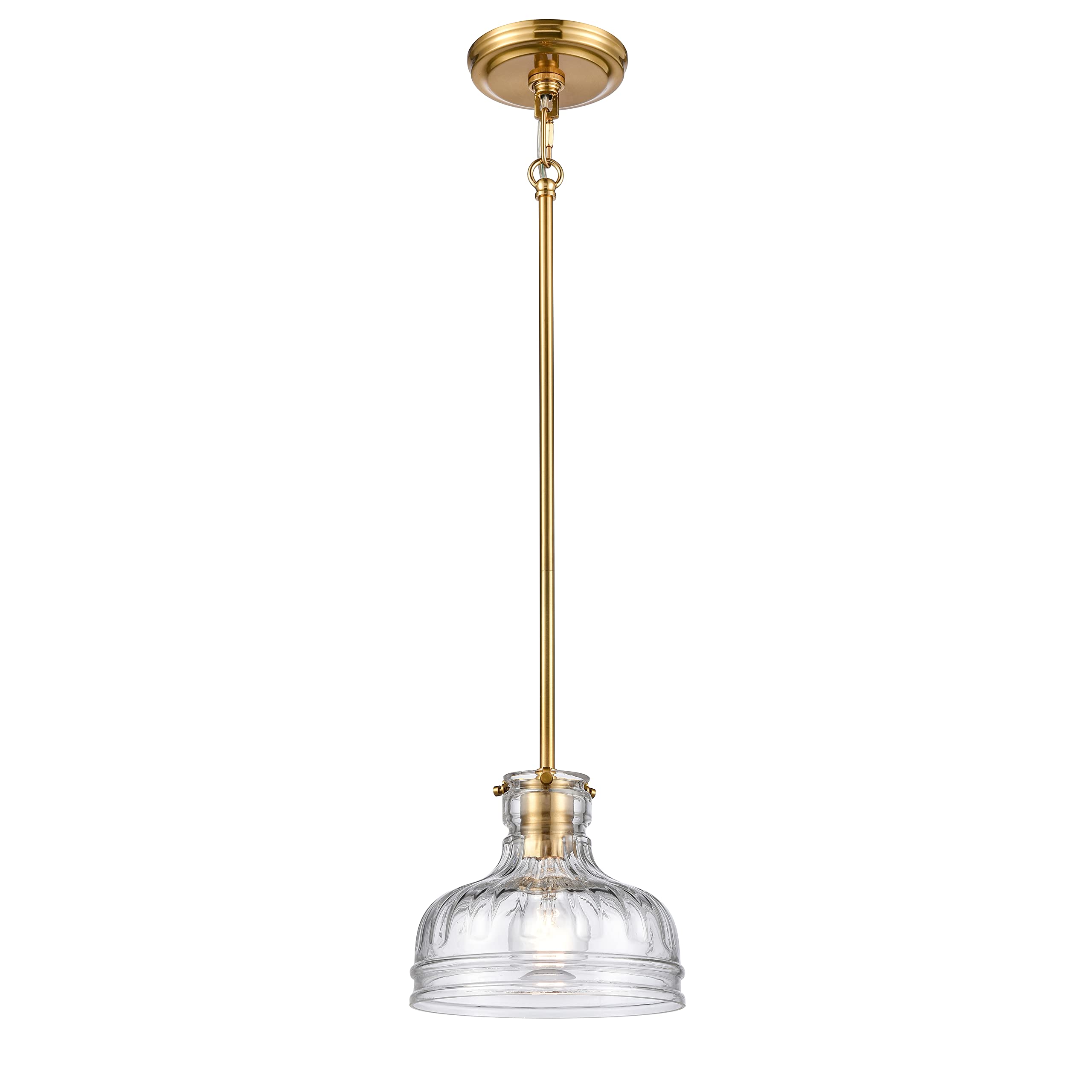 Elk Home Orinoco Mini Pendant Light - 1-Light Satin Brass Finish with Clear Glass Shade, Traditional Style Ceiling Light for Dining Room, Kitchen Island, or Entryway