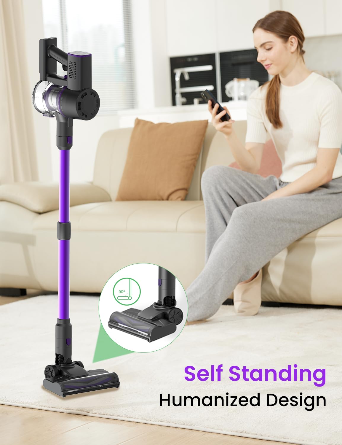 V8PRO Cordless Vacuum Cleaner - 25Kpa Stick Vacuum for Hardwood Floors & Pet Hair, 35Min Runtime, Self-Standing Design | Perfect for Home Cleaning
