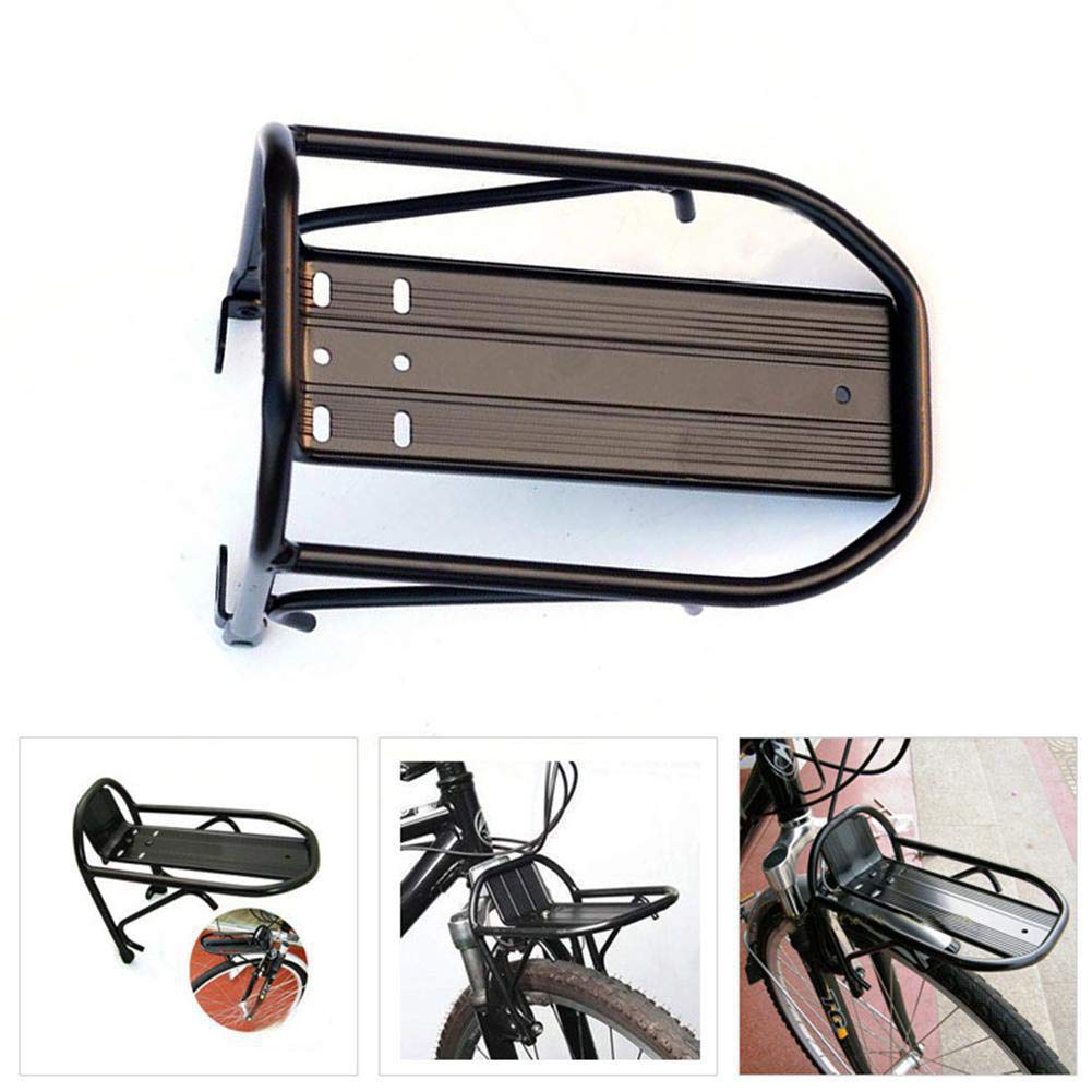 Lightweight Aluminum Alloy Front Bike Rack - Universal Mountain & Road Bicycle Luggage Carrier - Durable Black Cycling Accessory for Commuting, Touring & Outdoor Adventures