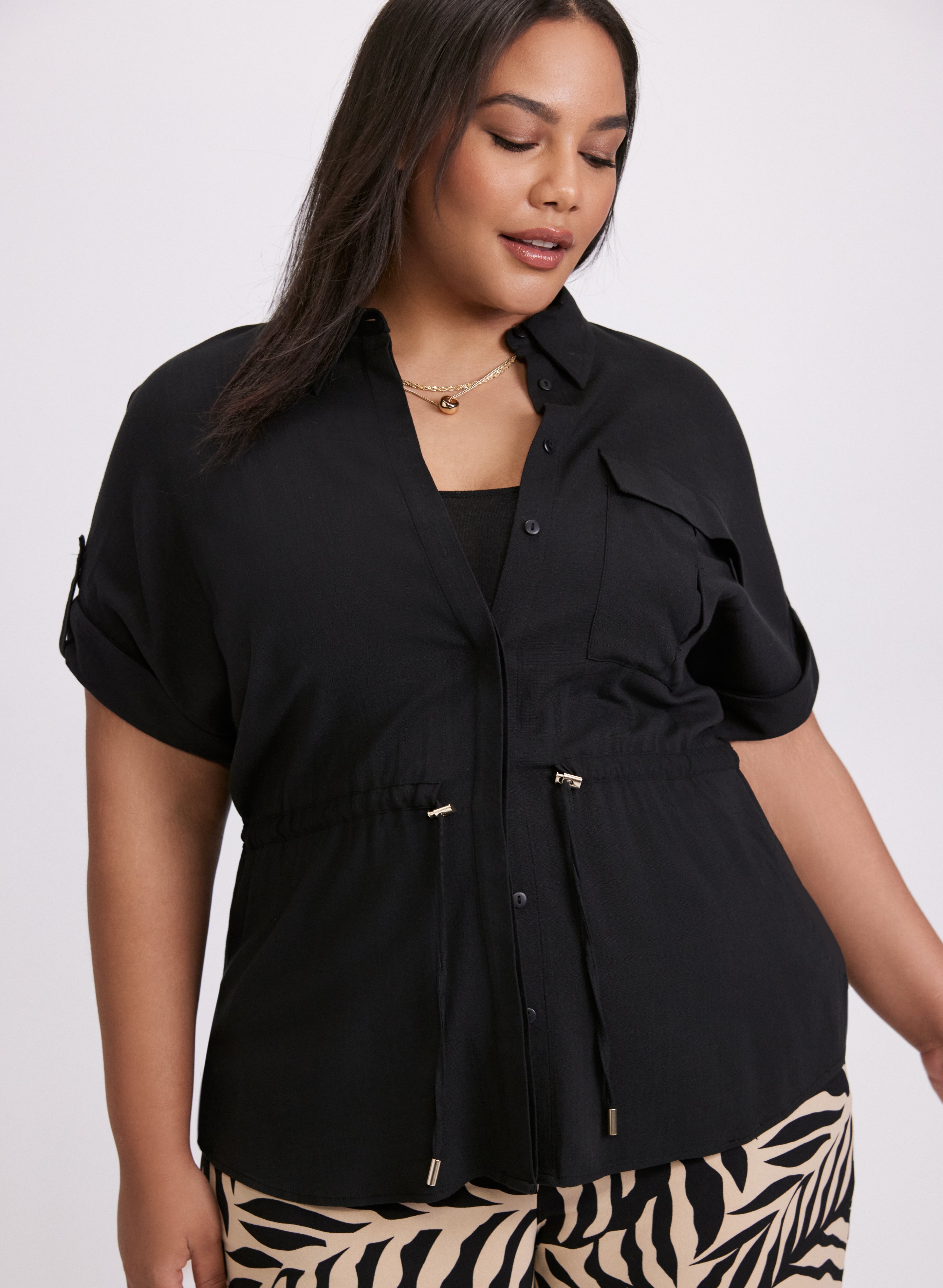 Stylish Drawstring Waist Blouse for Women - Flattering Casual & Office Wear - Perfect for Work, Date Night & Summer Outfits