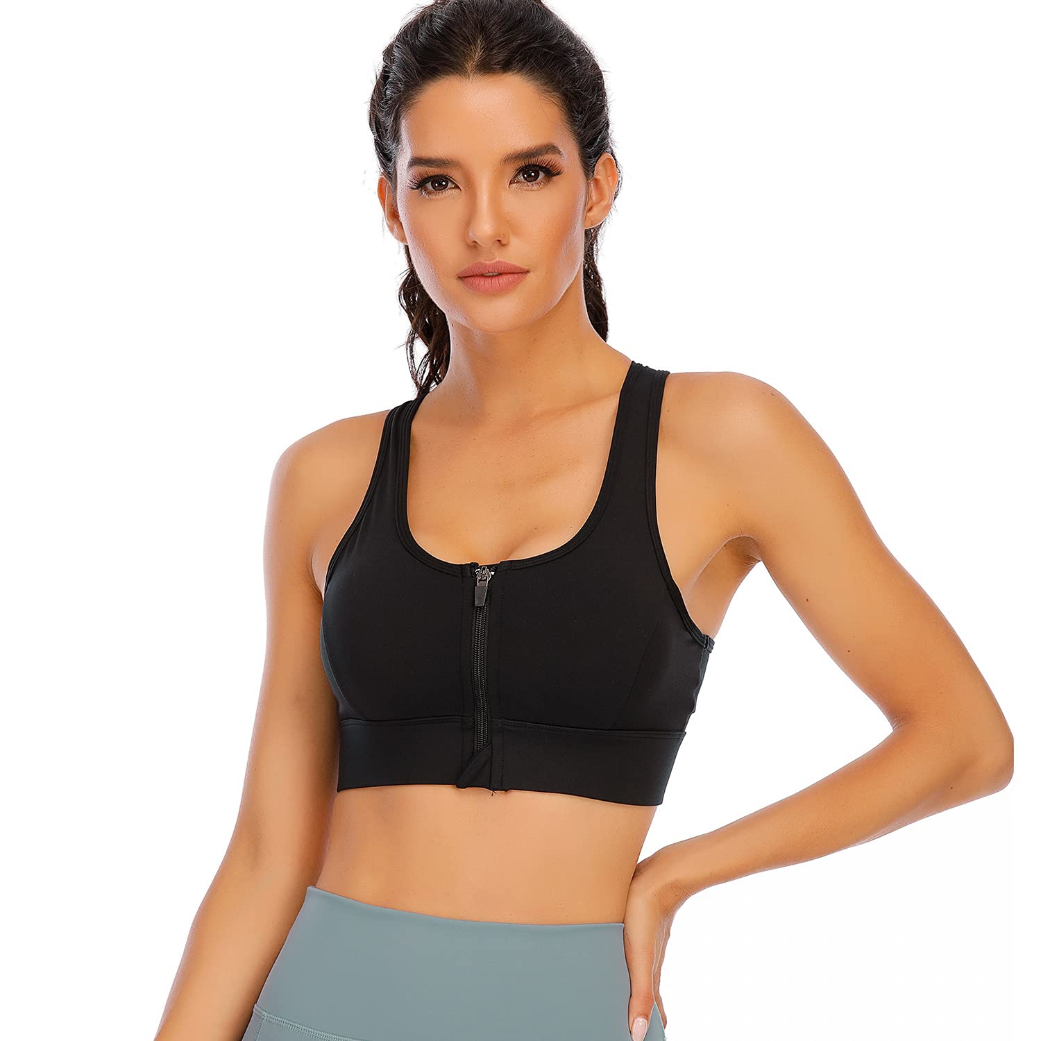 Chivty Women's High Impact Sports Bras with Front Zipper & Strappy Back - Supportive Yoga Workout Tops for Running, Gym & High-Intensity Training