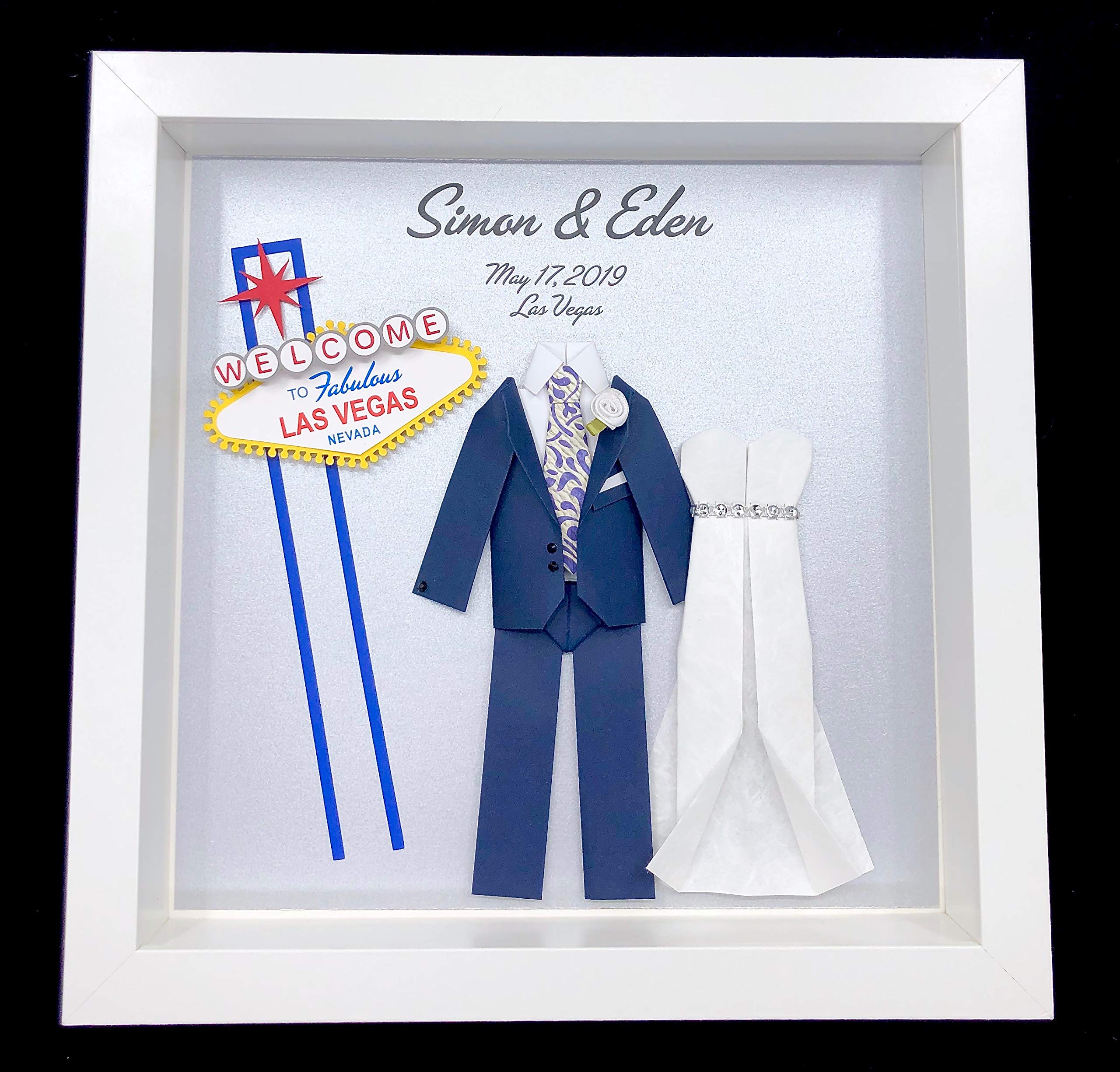 Personalized Las Vegas Wedding Gift - Custom Bride & Groom Frame Wall Art for Anniversary, First Year Paper Gift - Perfect for Home Decor & Romantic Couples Gifts
