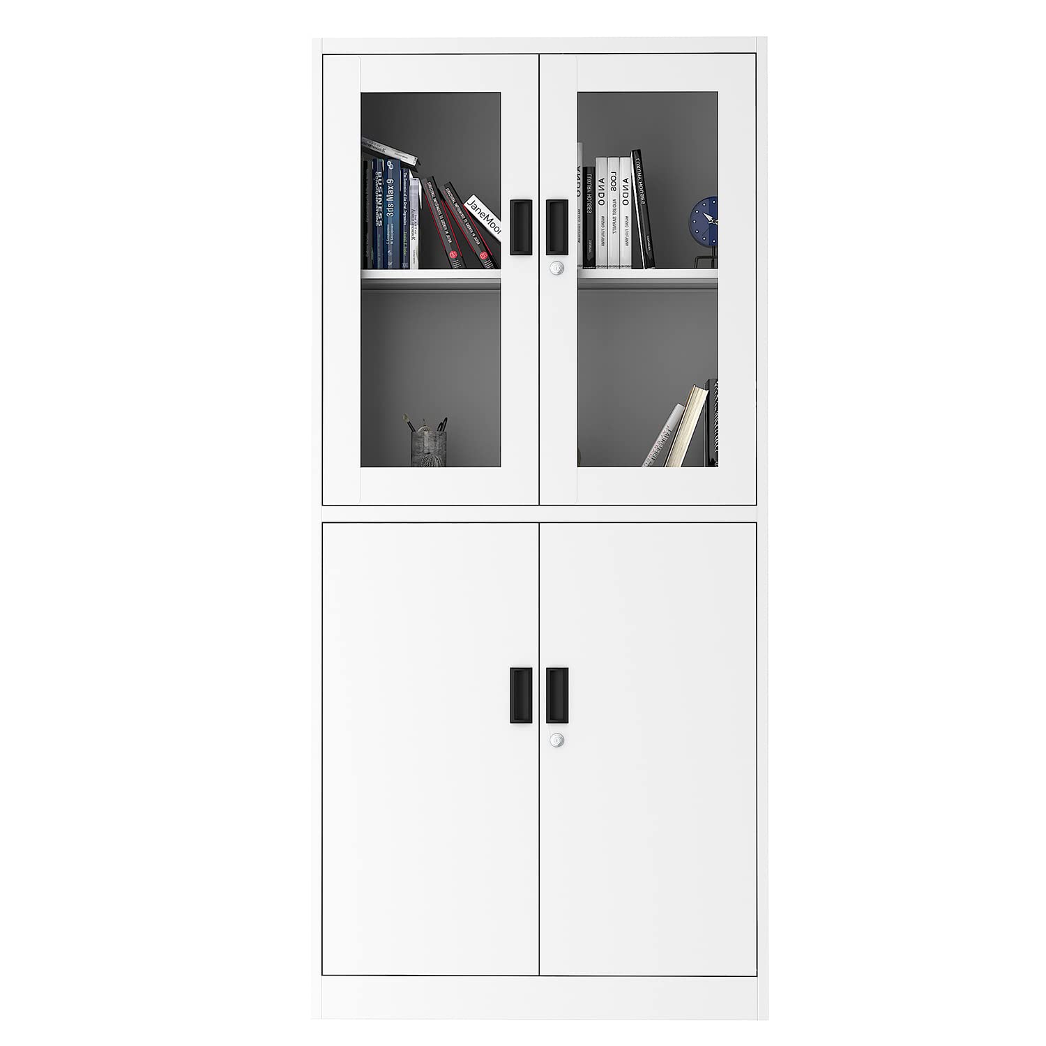 WiseUpple Steel Storage Cabinet with Glass Door - Home Office, Living Room, Bedroom, Bathroom & Kitchen Organizer (White) | Perfect for Storing Books, Decor, Kitchenware & Bathroom Essentials