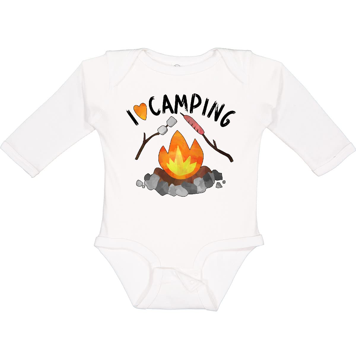 Inktastic I Love Camping Long Sleeve Baby Bodysuit - Campfire, Hot Dog & Marshmallows Design - Perfect for Outdoor Adventures, Hiking & Family Camping Trips