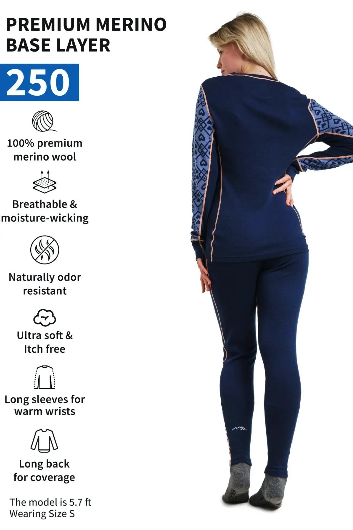 Women's 250g Merino Wool Thermal Underwear Set - Soft & Warm Winter Base Layer for Skiing, Hiking & Cold Weather - Holiday Lilac Color