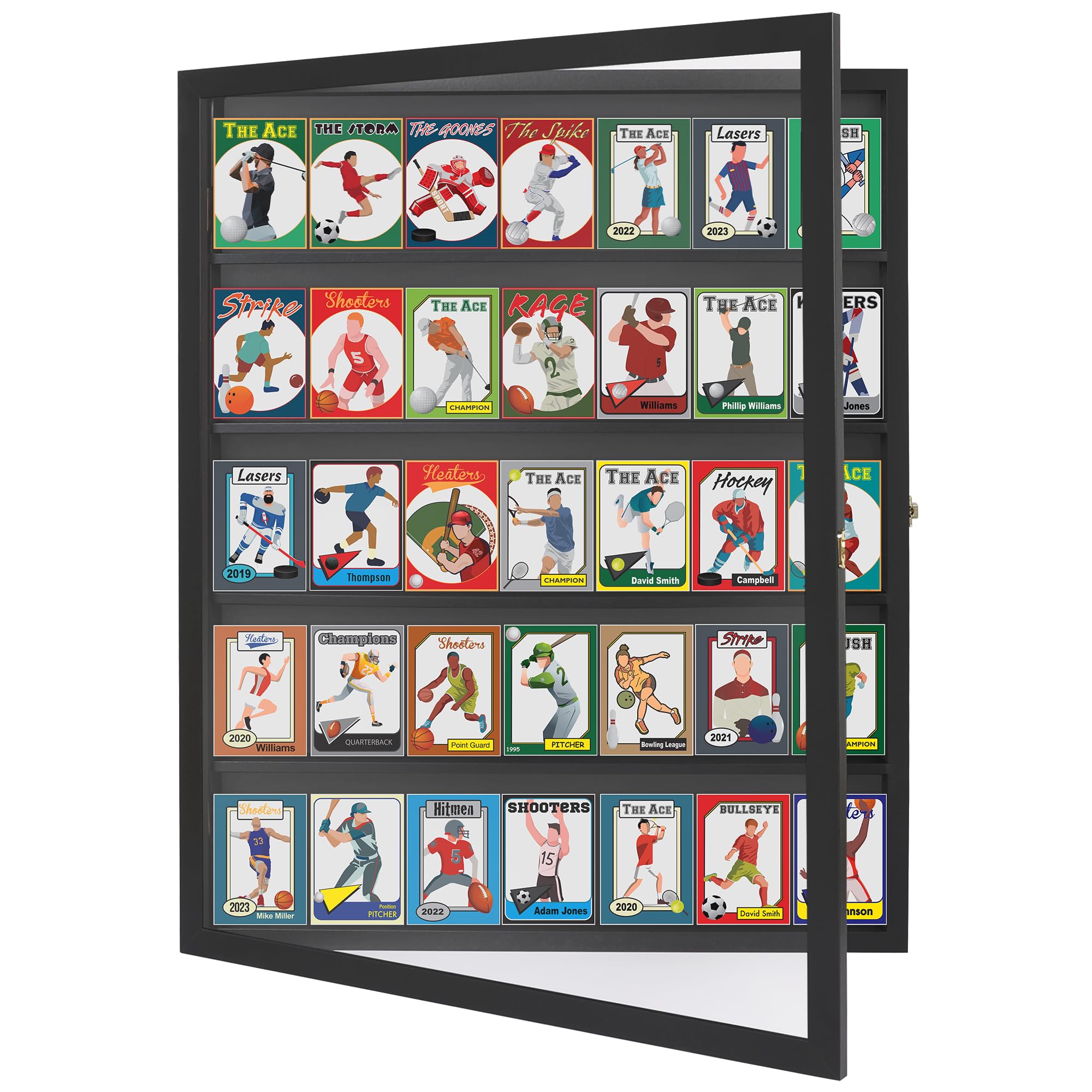 Americanflat 24x31 Lockable Baseball Card Display Case - Holds 35 Collectible Trading Cards - Wall Mount Display Frame with Polished Plexiglass - Black Finish - Perfect for Sports Memorabilia, Collectors & Home Office Decor