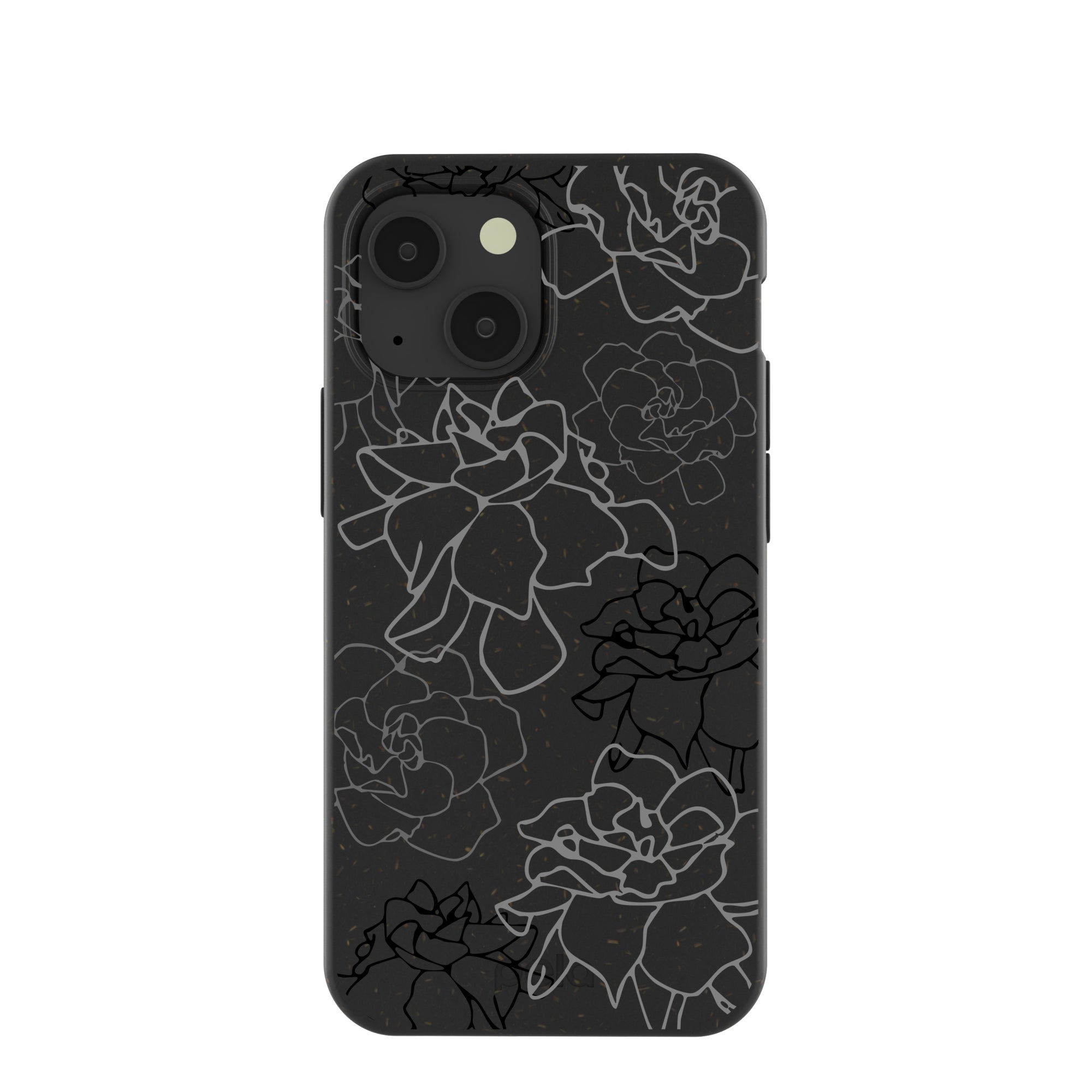 Elegant Black Gardenia Floral iPhone 13 Mini Case - Slim Protective Cover with Artistic Line Design for Women, Perfect for Everyday Use, Work & Travel