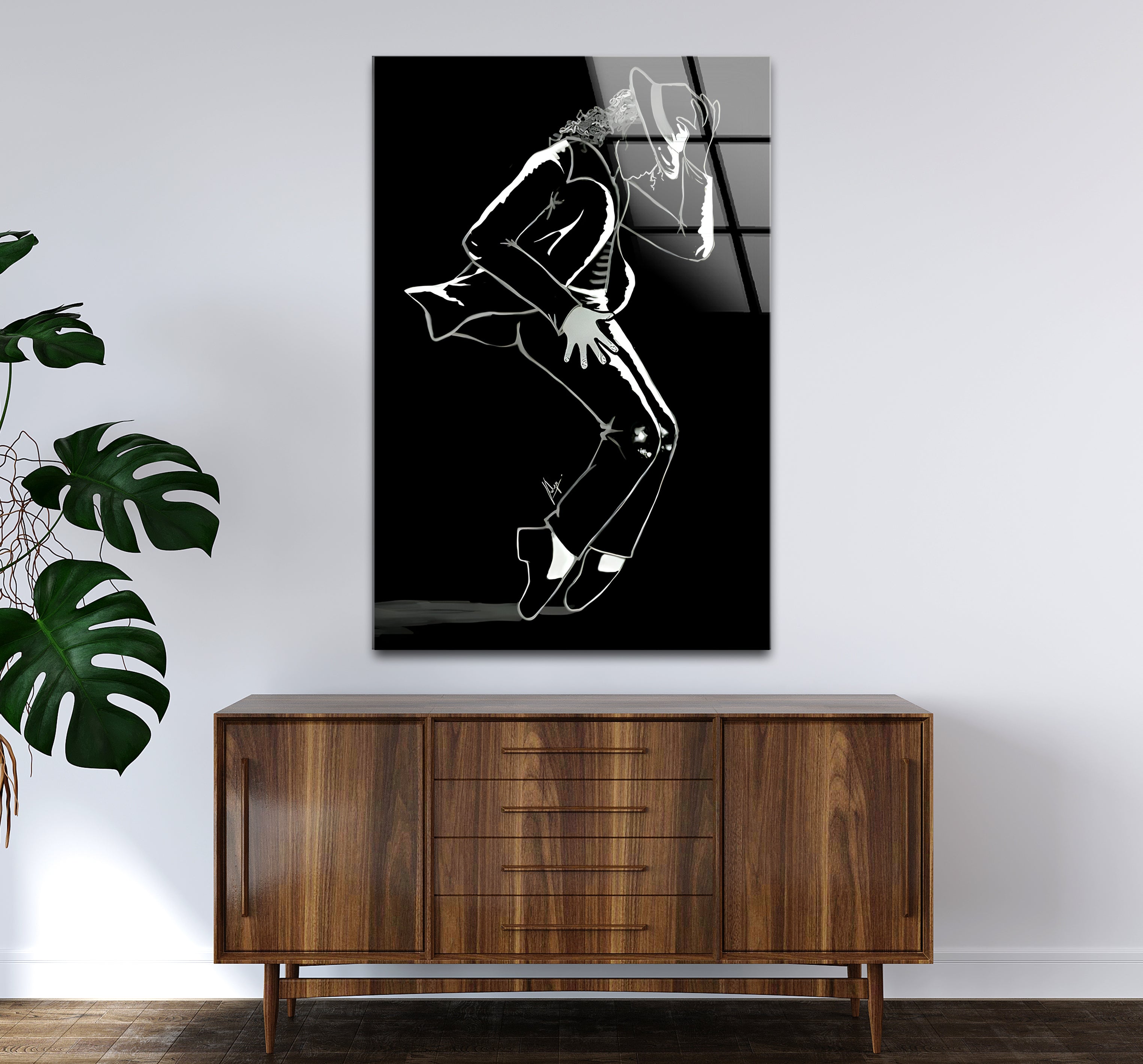 Black & White Michael Jackson Silhouette Glass Wall Art - Elegant Music Icon Home Decor for Living Room, Bedroom & Office