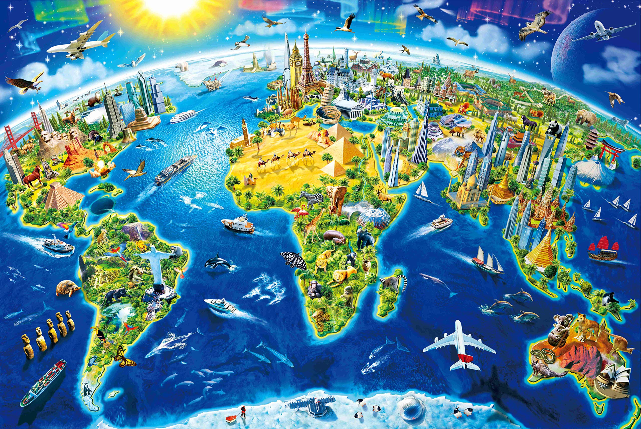 1000 Piece Jigsaw Puzzle for Adults & Kids - World Landmarks Map (27.56x19.69 Inch) | Educational Challenge Toy | Perfect for Family Game Night & Classroom Learning Activities