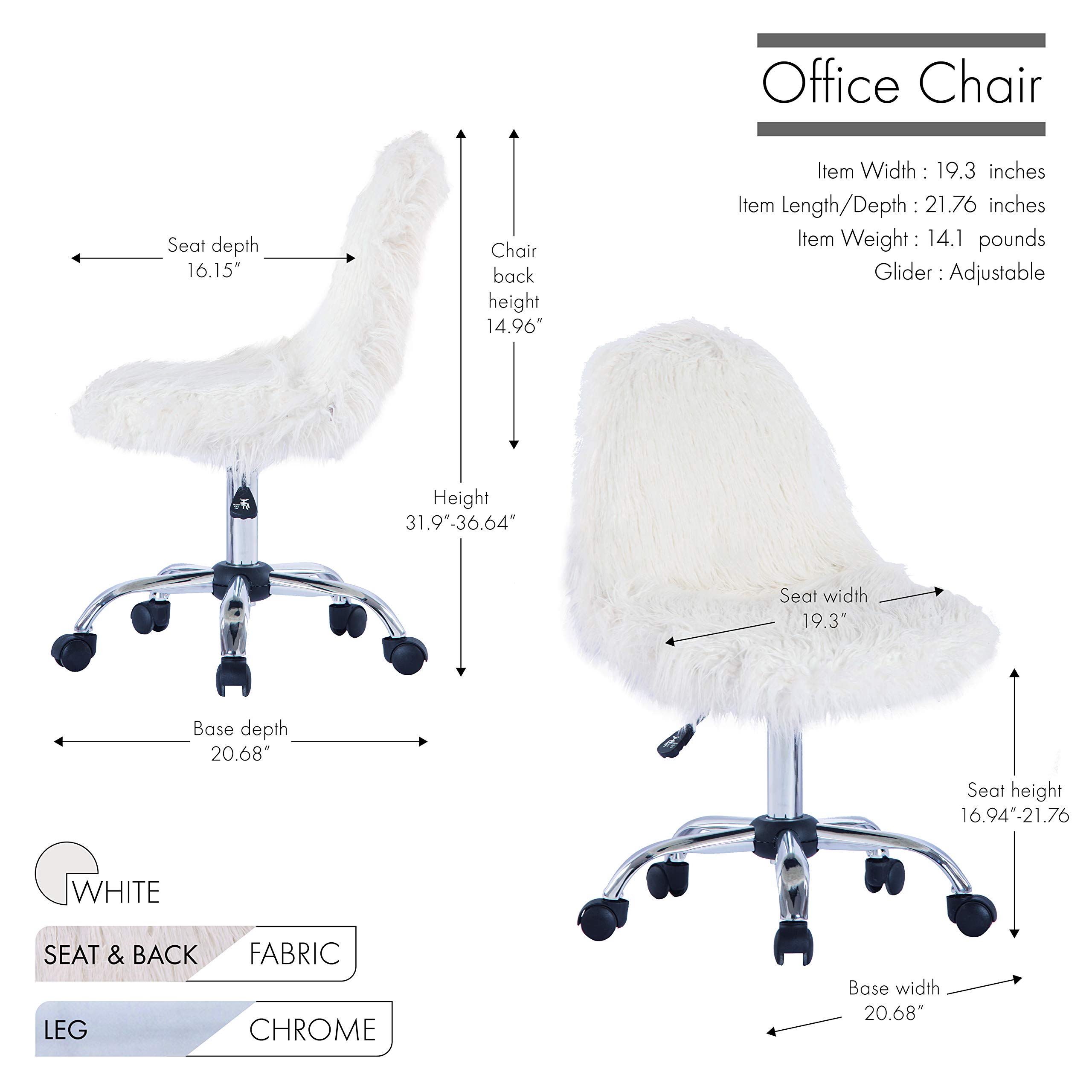 Luxury Faux Fur Office Chair - 360° Swivel & Adjustable Height for Home & Workspace