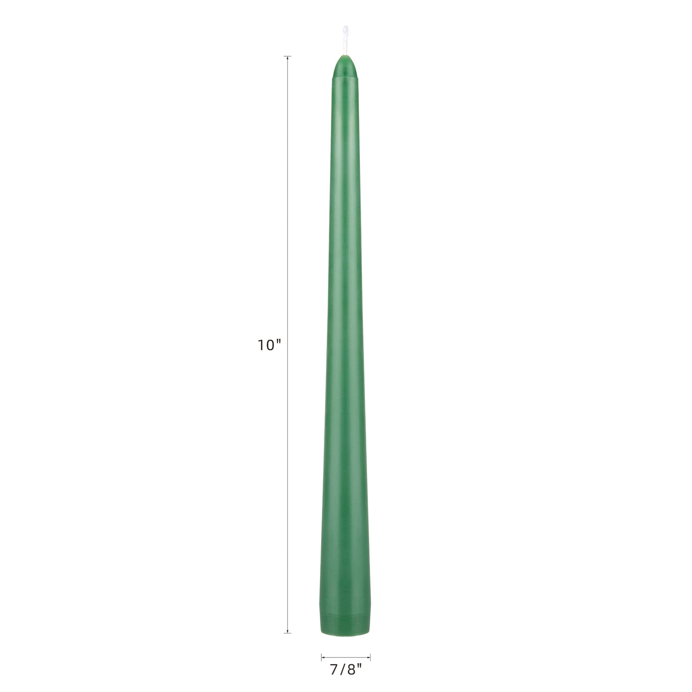 Premium 12-Pack Unscented Green Taper Candles - 10 Inch Hand-Poured Wax Candles for Weddings, Birthdays & Home Decor | Elegant Centerpieces for Romantic Events & Celebrations | Fits Standard 7/8 Inch Candle Holders