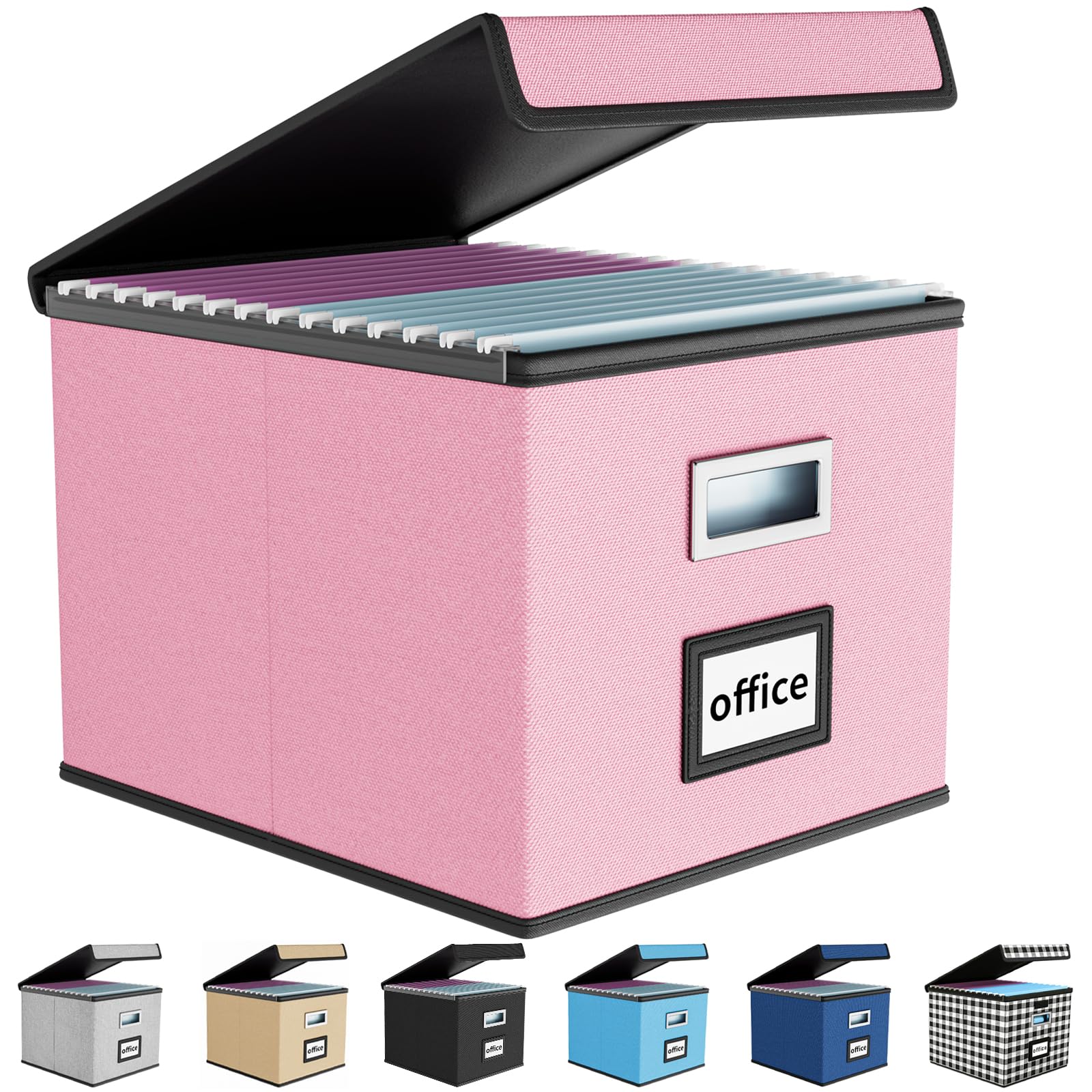 Huolewa Collapsible File Storage Organizer Box with Lid - Linen Document Organizer for Letter/Legal Folders - Space-Saving Hanging File Box for Office & Home Organization - Perfect for Desk, Shelf, or Cabinet Storage