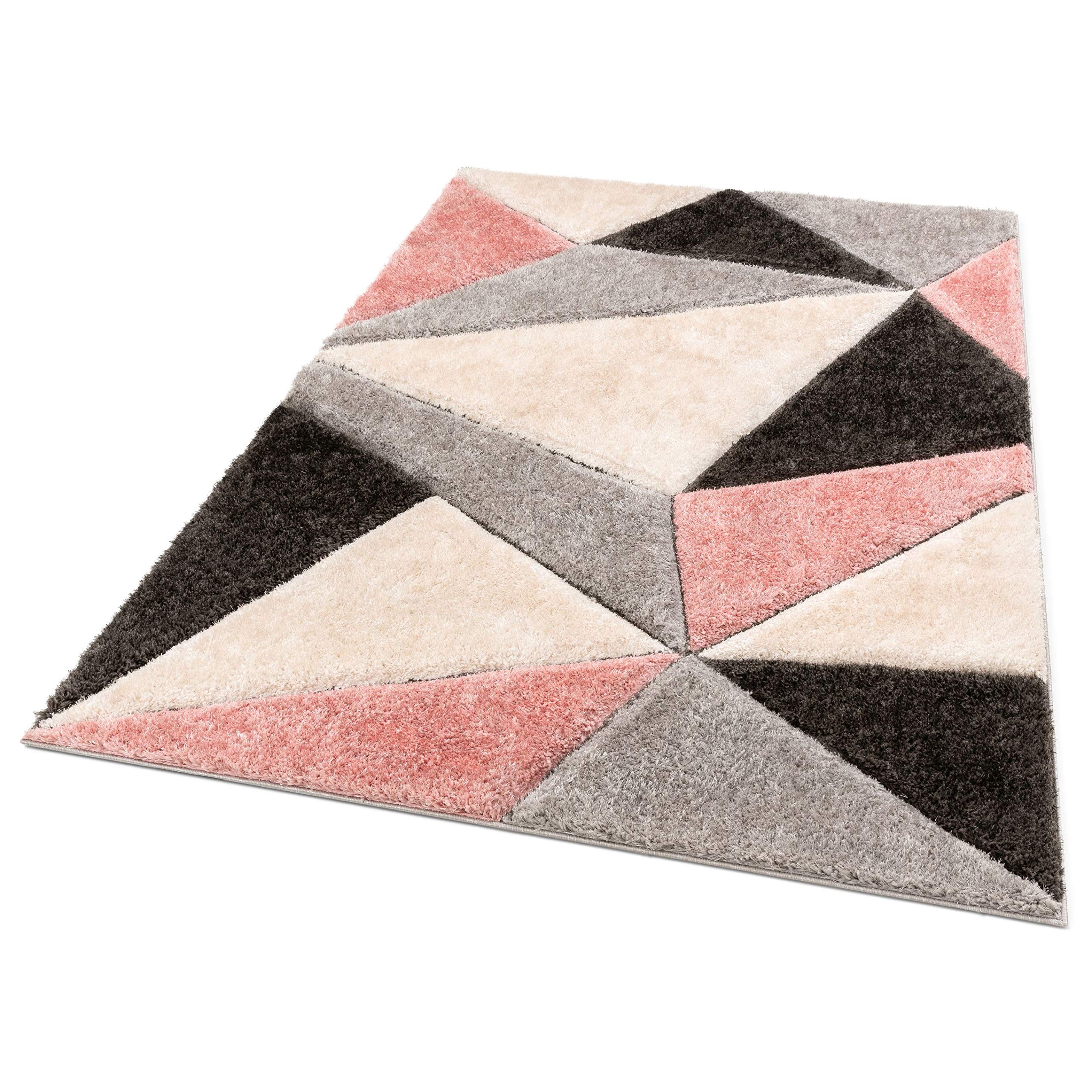 Well Woven Walker Pink Triangle Boxes Thick Soft Plush 3D Textured Shag Area Rug 5'3