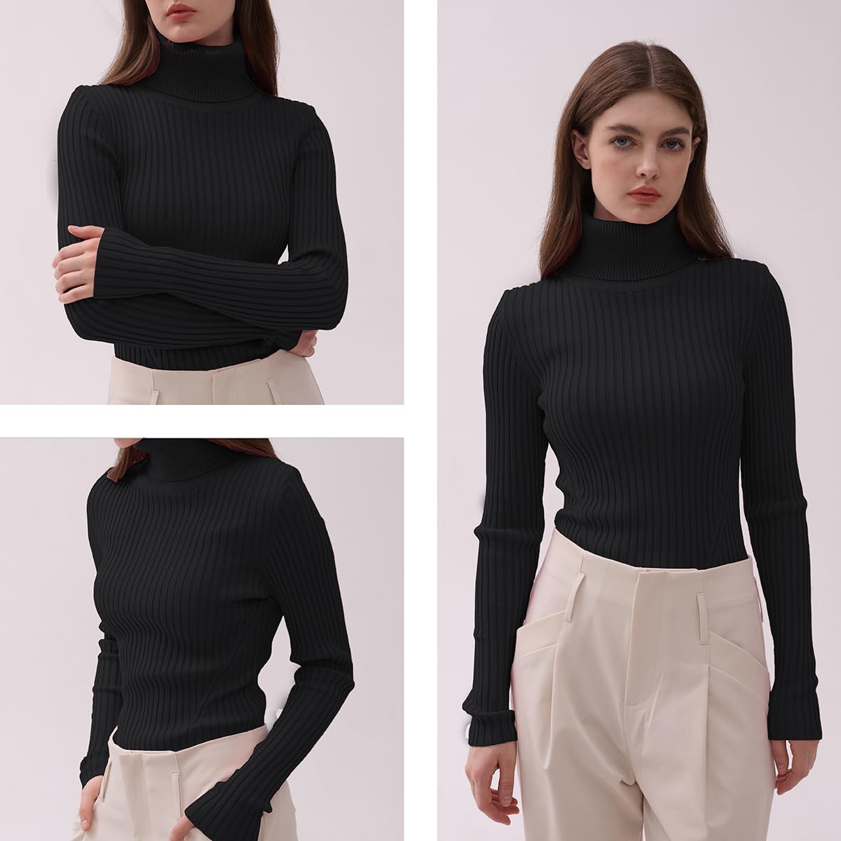V28 Women's Ribbed Turtleneck Sweater - Sexy & Warm Fitted Knit Top for Fall & Winter | Office Wear, Date Night, Casual Outfits