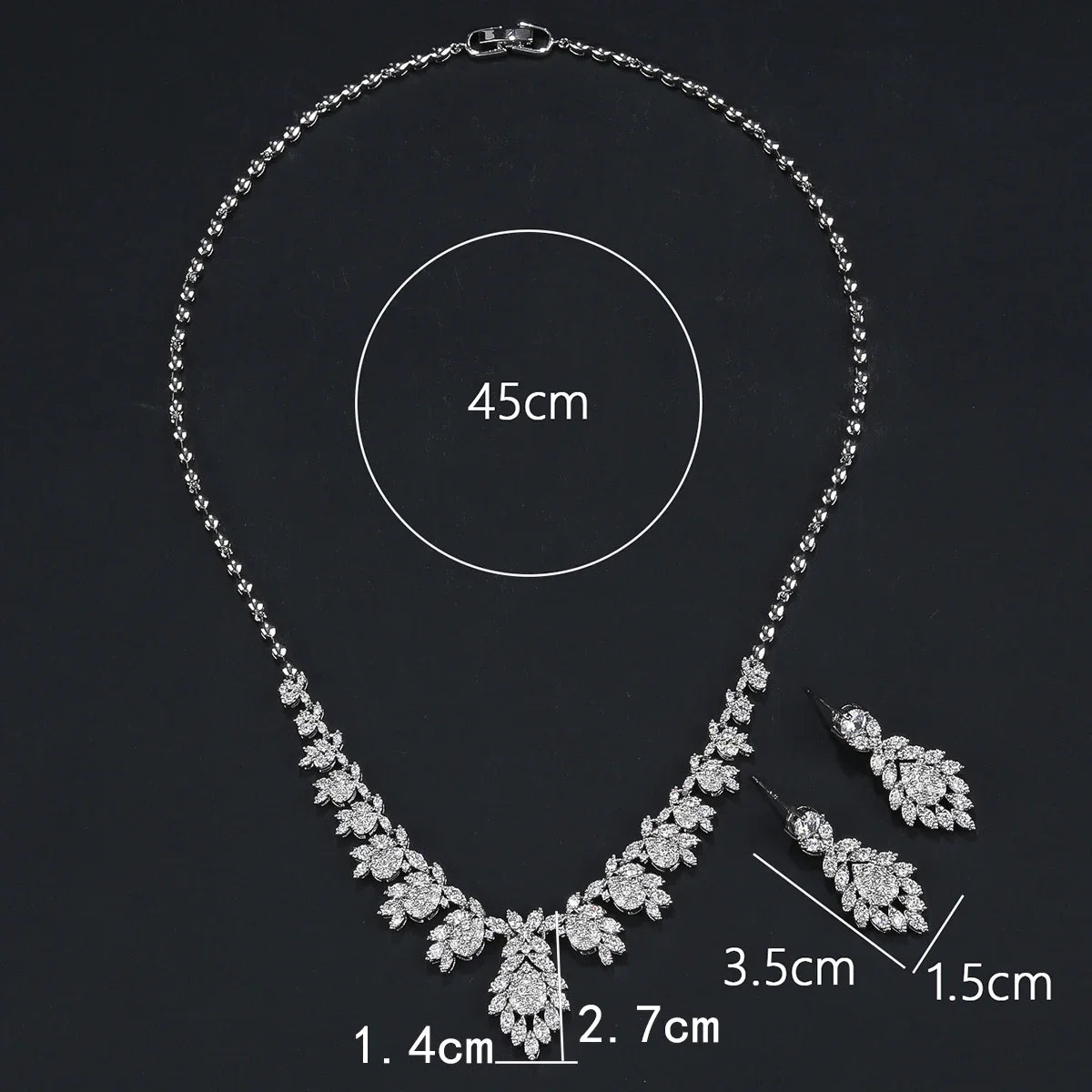 Elegant Cubic Zirconia Necklace & Earrings Set for Women - Wedding, Bridal Jewelry in Sterling Silver with White Zirconia Stones | Perfect for Anniversary Gifts, Prom, Evening Parties and Special Occasions