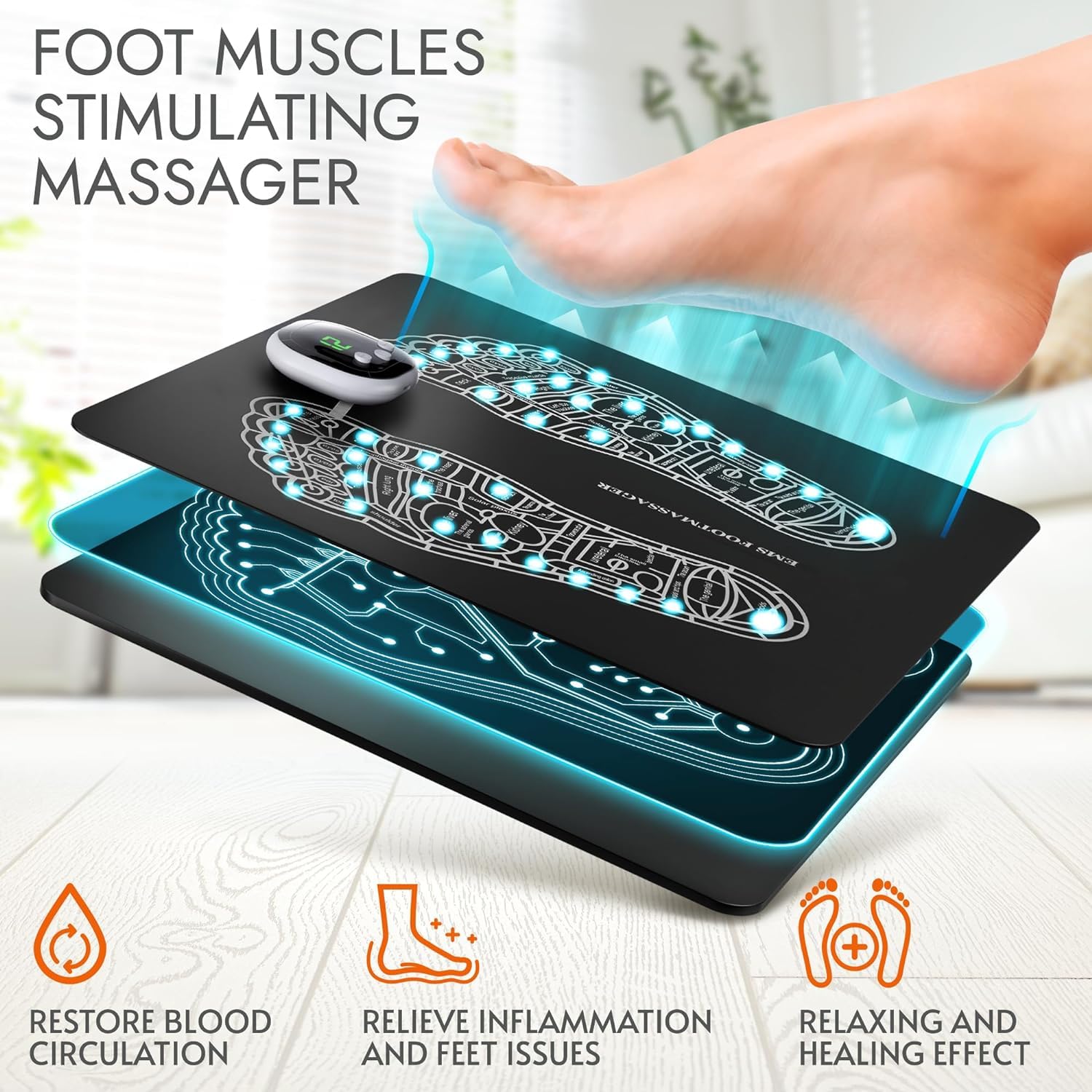 EMS Foot Stimulator & Massager Mat - Wireless Pain Relief for Neuropathy, Muscle Recovery & Circulation - Portable Electric Foot Therapy Device for Home Use, Relaxation & Fitness