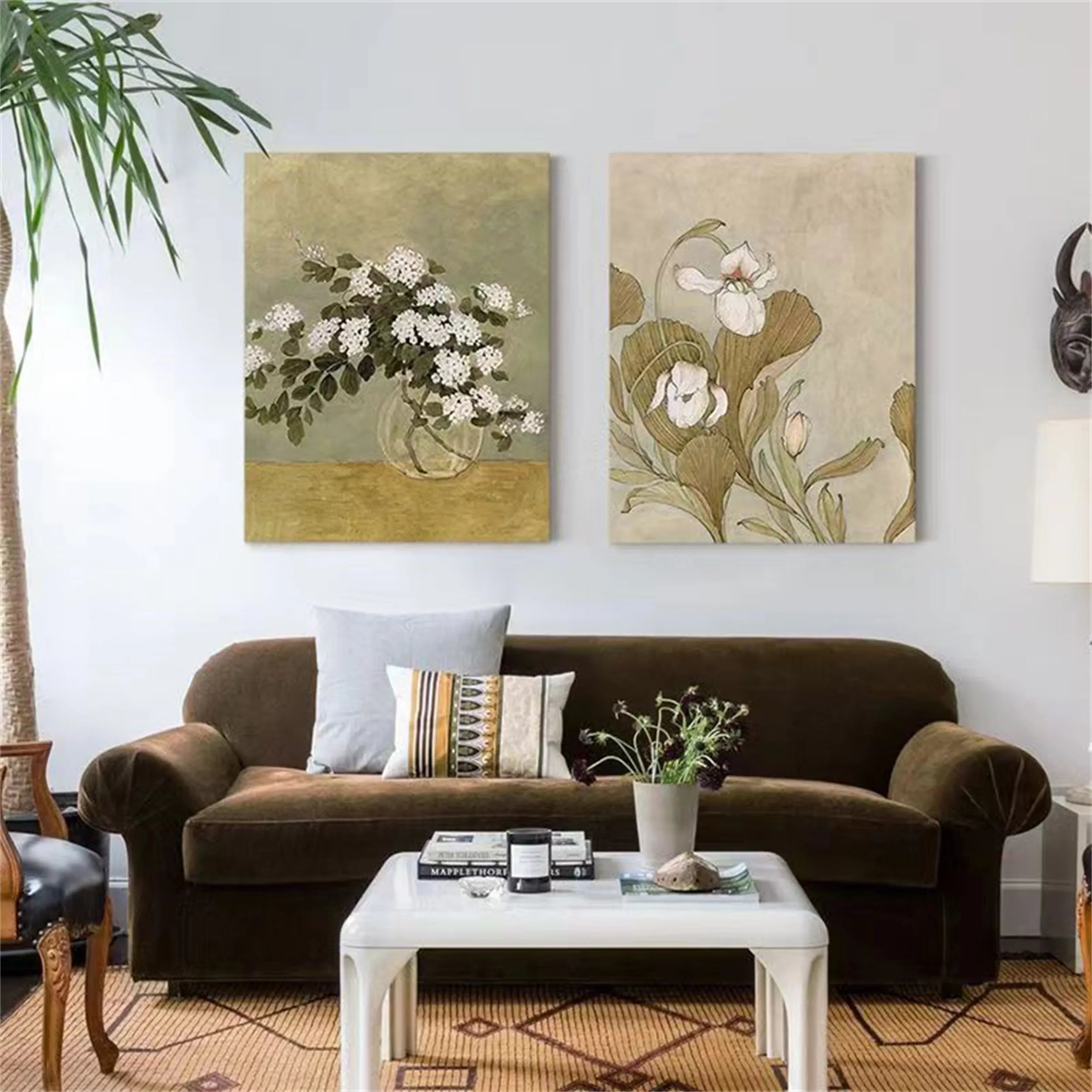 Beautiful Flower and Tree Painting Set of 2 - Wall Art Decor for Living Room, Bedroom & Office | #FT066
