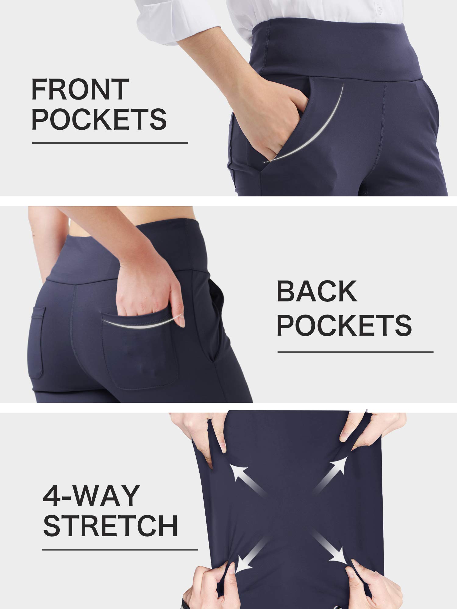 Nuveti Women's High Waisted Bootcut Yoga Pants with 4 Pockets - Tummy Control Workout & Office Pants - Stretchy Bootleg Dress Pants for Yoga, Gym, Work & Casual Wear