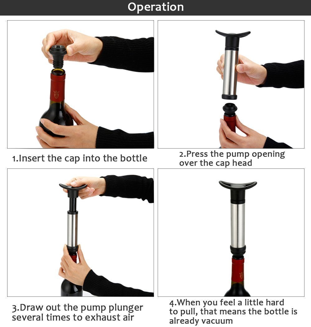 Premium Vacuum Wine Saver Set with 4 Stainless Steel Stoppers - Wine Preservation Pump for Red, White & Sparkling Wines - Extend Freshness & Flavor - Perfect for Home Bars, Dinner Parties & Wine Enthusiasts