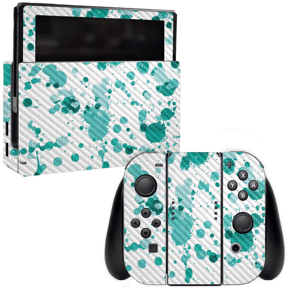 Premium Carbon Fiber Skin for Nintendo Switch - Teal Splatter Design | Protective & Durable Textured Cover | Easy to Apply & Remove | Made in USA | Perfect for Gaming Protection & Style Upgrade