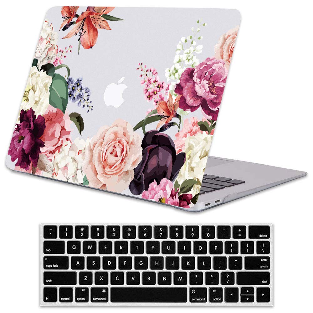 Floral Soft Touch Matte Hard Shell Case Cover for MacBook Pro 15 Inch (2016-2019 Models A1707/A1990) with Keyboard Protector - Perfect for Work, Travel & School Use