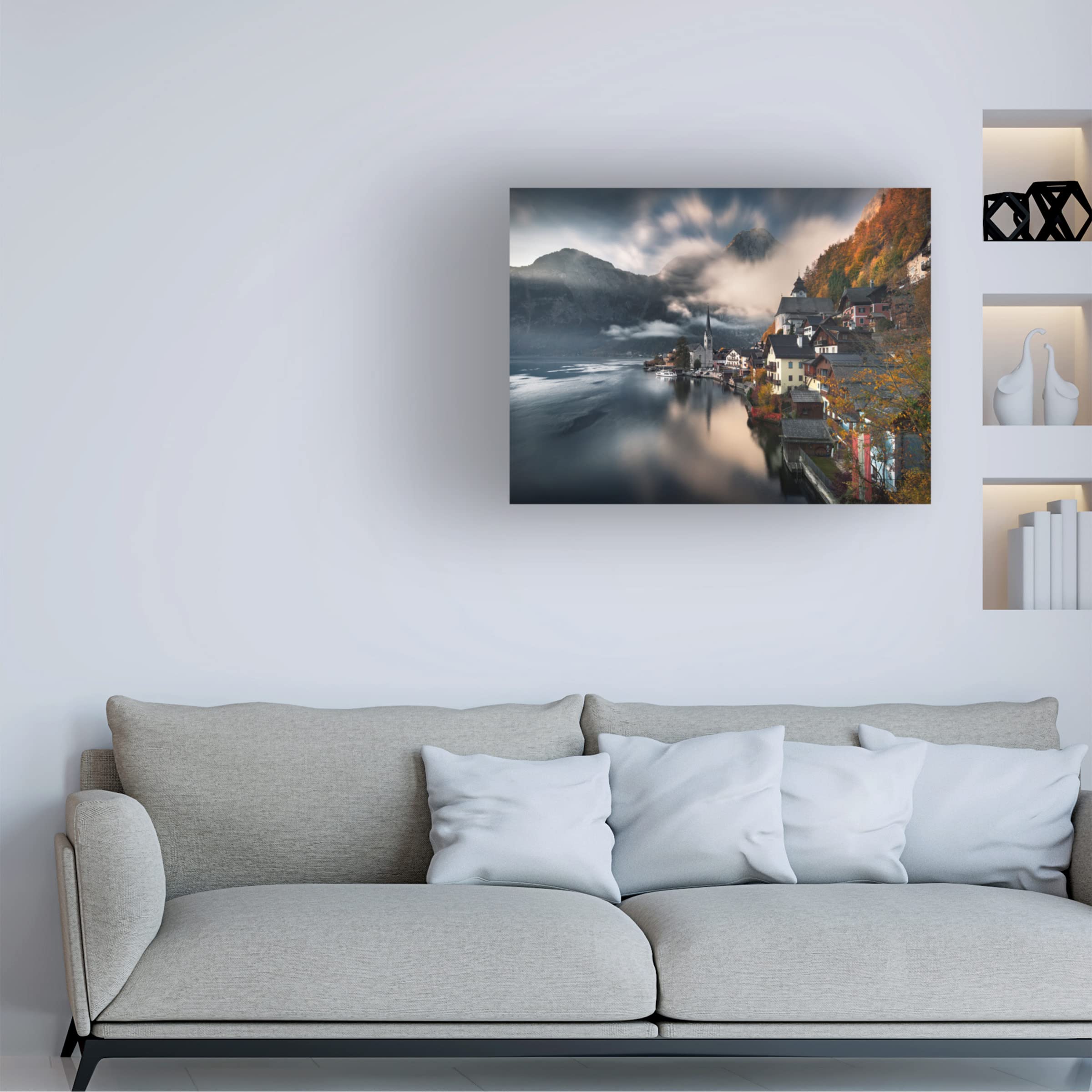 Trademark Fine Art 'Hallstatt' Canvas Wall Art Print by Karol Nienartowicz - Stunning Landscape Painting for Living Room, Bedroom & Office Decor