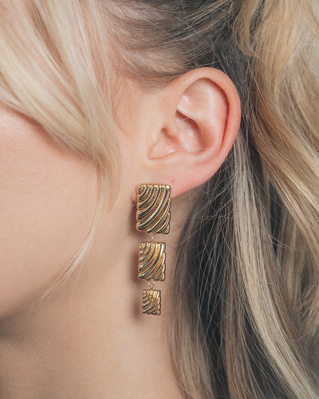 Haydée Triple Textured Drop Stud Earrings for Women - Elegant Gold & Silver Dangle Earrings for Party, Wedding & Everyday Wear