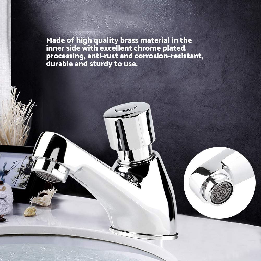 Delaman Automatic Shut-Off Timer Faucet - Chrome Water Saving Touchless Kitchen & Bathroom Sink Faucet with Push Button - Perfect for Eco-Friendly Homes & Commercial Spaces
