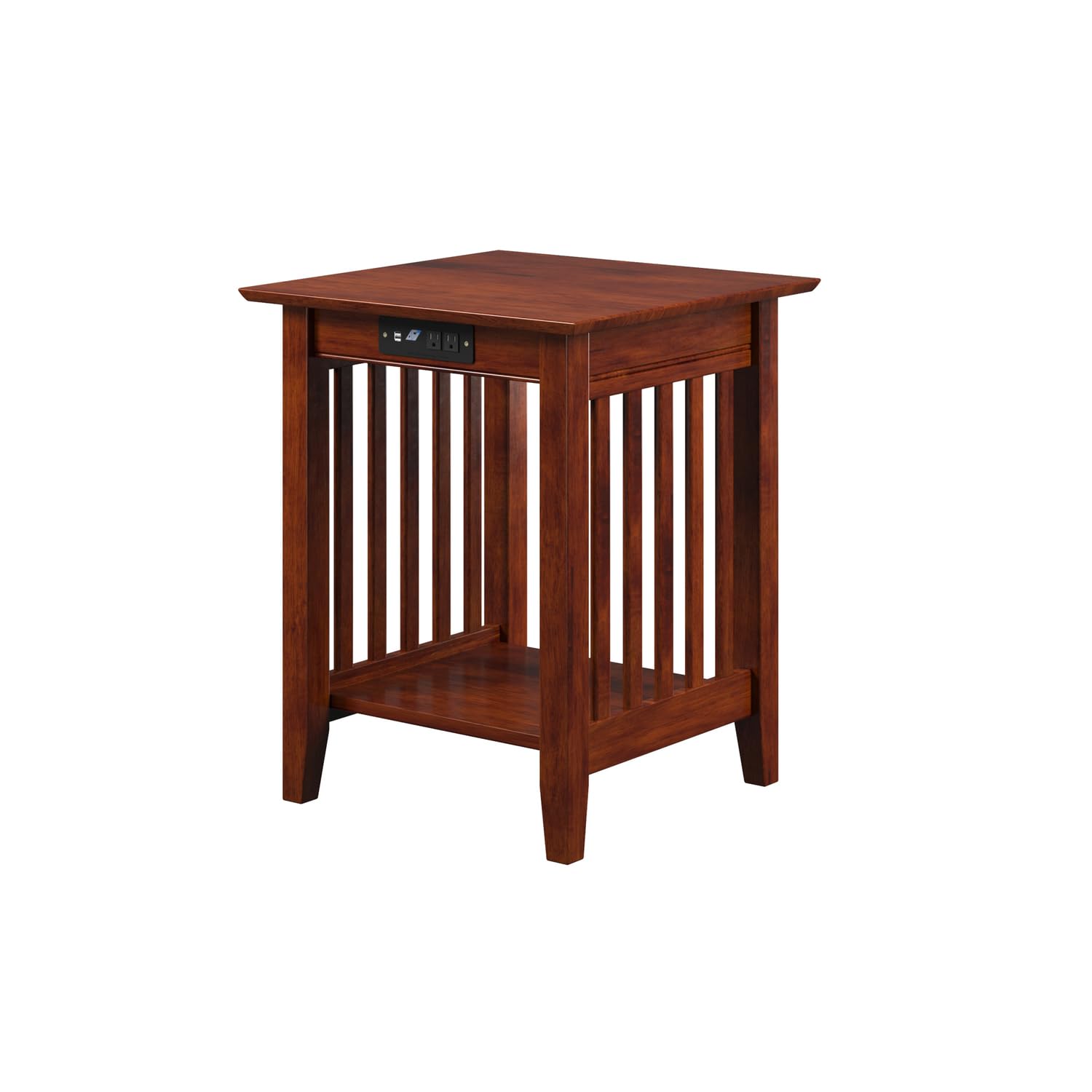 AFI Mission Printer Stand with Charging Station - Solid Walnut Wood Desktop Organizer for Home Office, Printer Shelf with USB Ports - Perfect for Workspace Organization & Device Charging