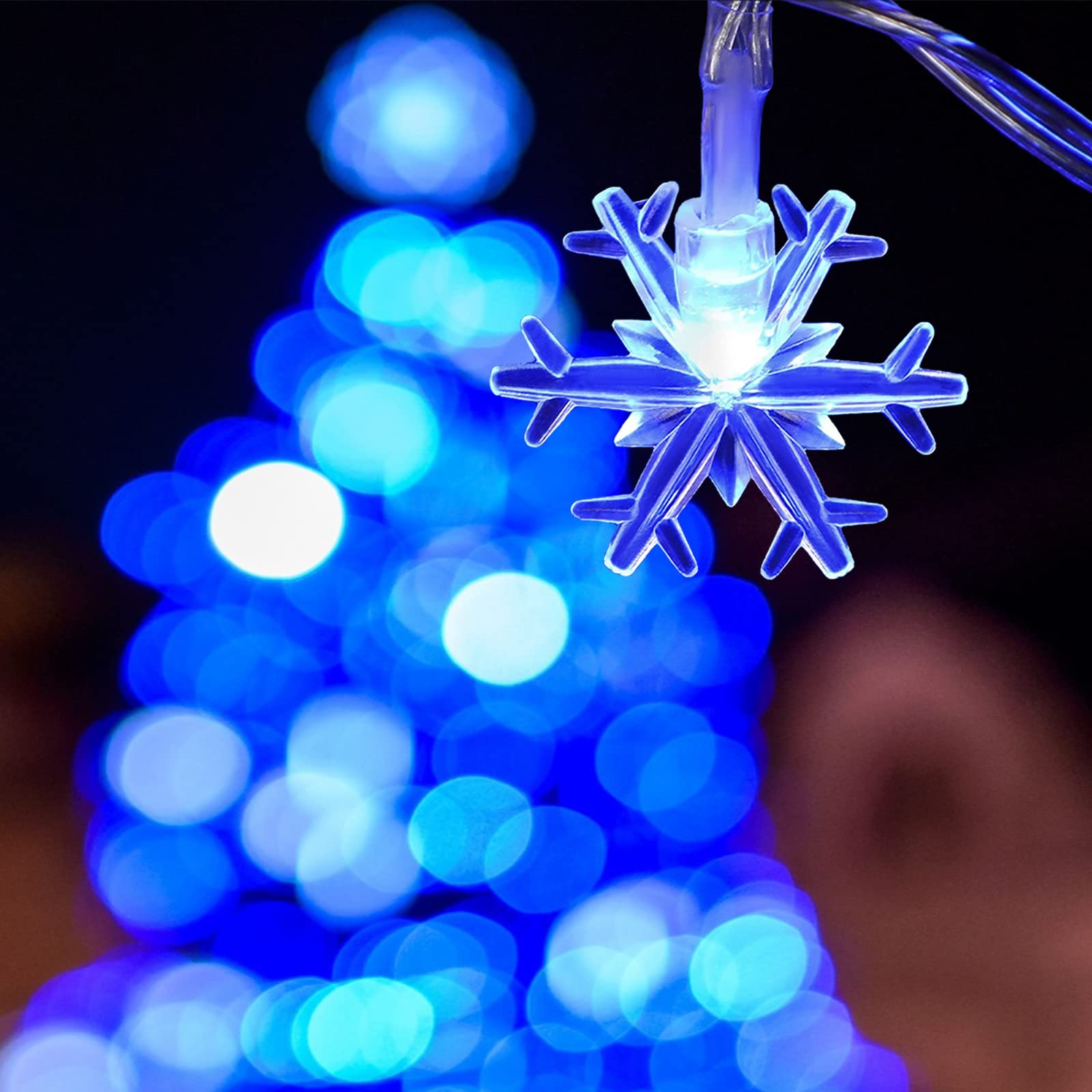 50-Count 16.4 ft Blue Snowflake Christmas String Lights - 8 Lighting Modes LED Fairy Mini Lights for Holiday Decorations | Perfect for Indoor/Outdoor Christmas Tree, Window, Mantel & Yard Decor