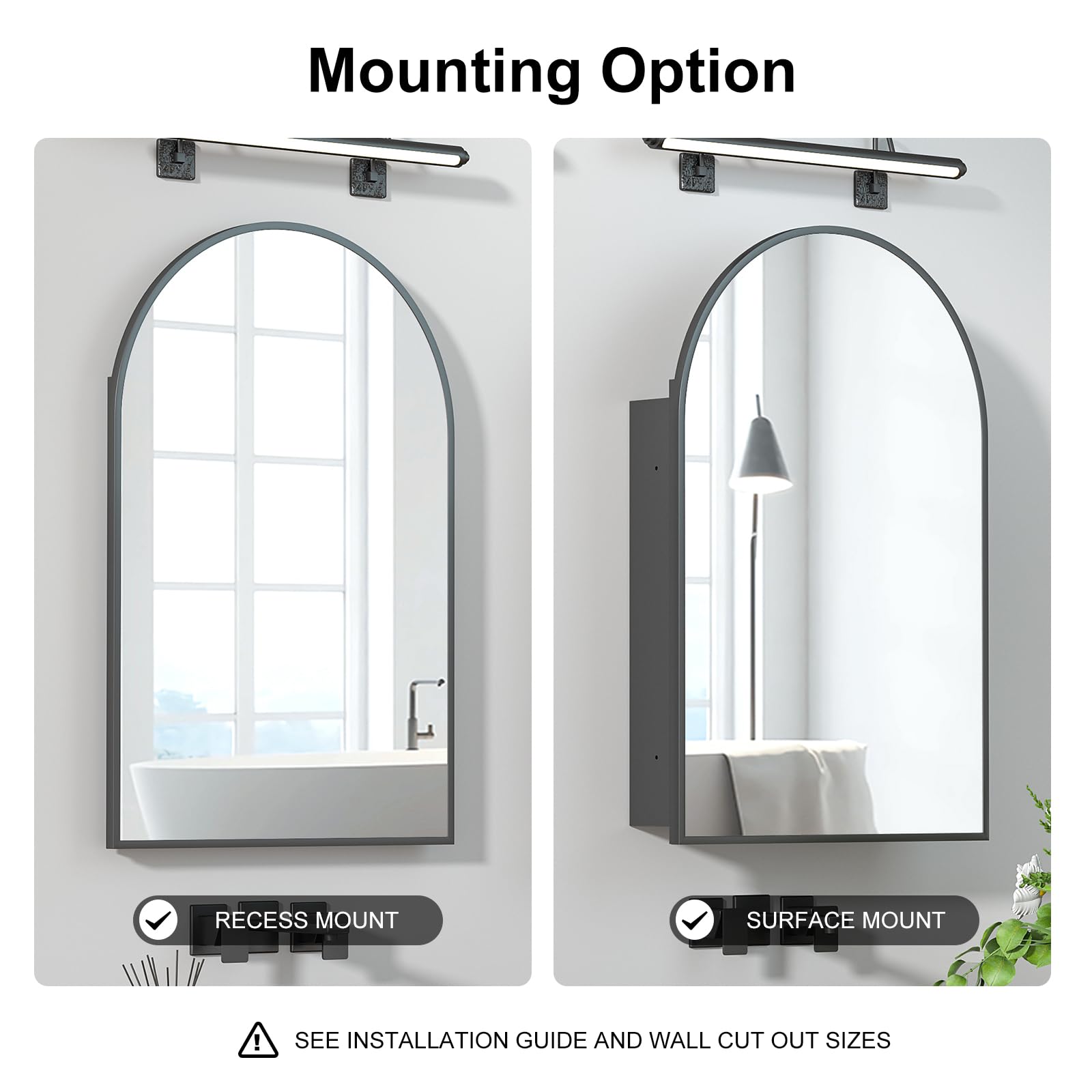 Recessed Medicine Cabinet with Mirror - 20x30 Inch Brushed Black Wall-Mounted Bathroom Storage Cabinet | Arched Design for Modern Bathrooms, Vanities & Powder Rooms