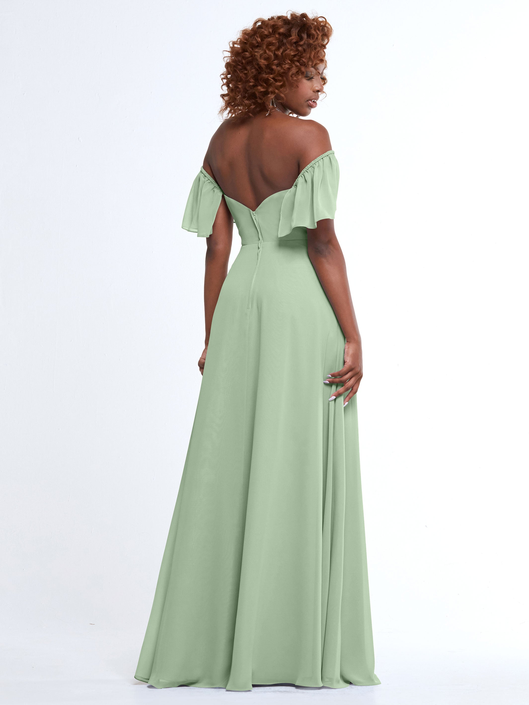 Elegant A-Line Off-The-Shoulder Chiffon Bridesmaid Dress with Pockets - 80168 | Perfect for Weddings, Formal Events & Special Occasions