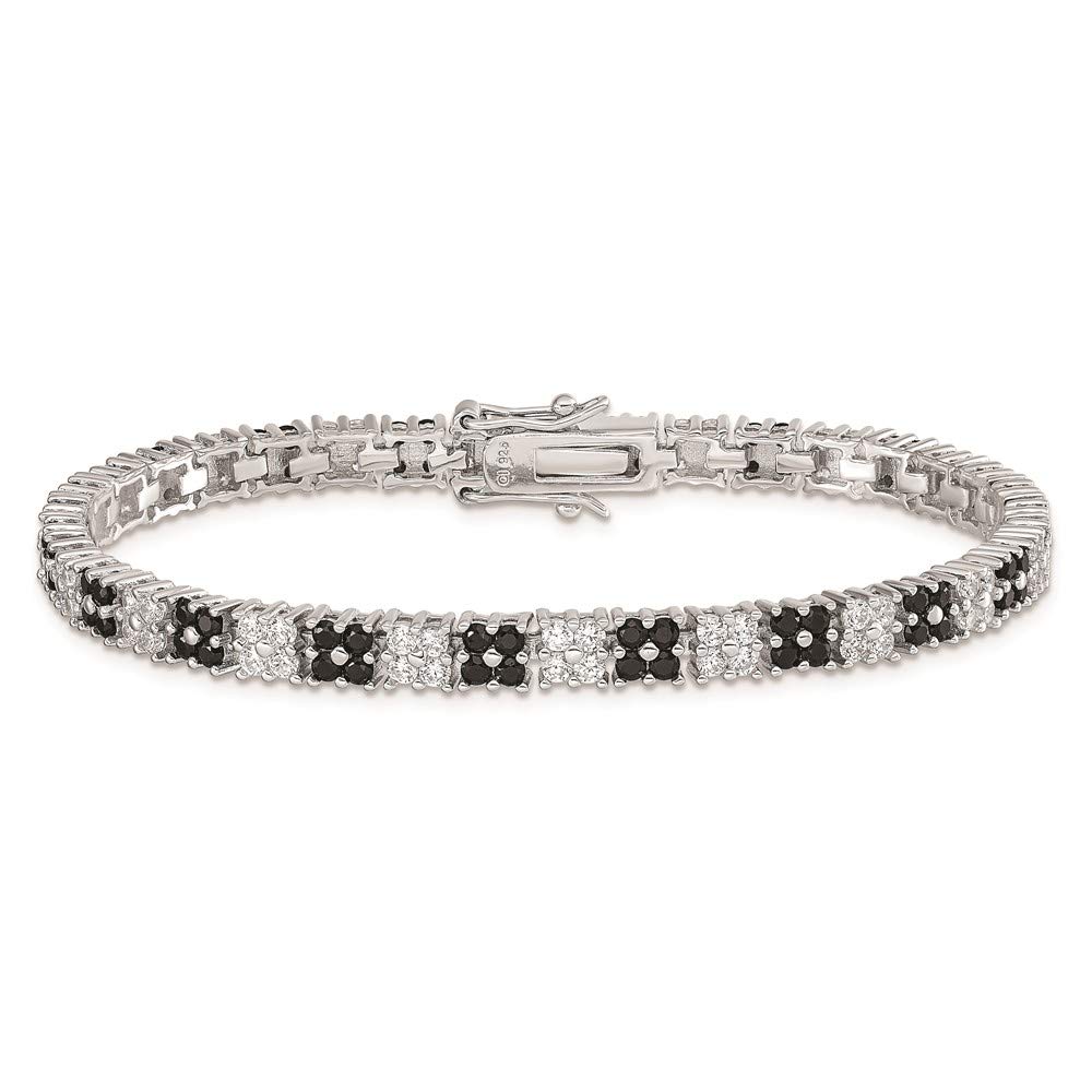 925 Sterling Silver Black & White Cubic Zirconia Tennis Bracelet for Women - Elegant Fine Jewelry Gift for Her (7 Inch) - Perfect for Weddings, Anniversaries & Special Occasions