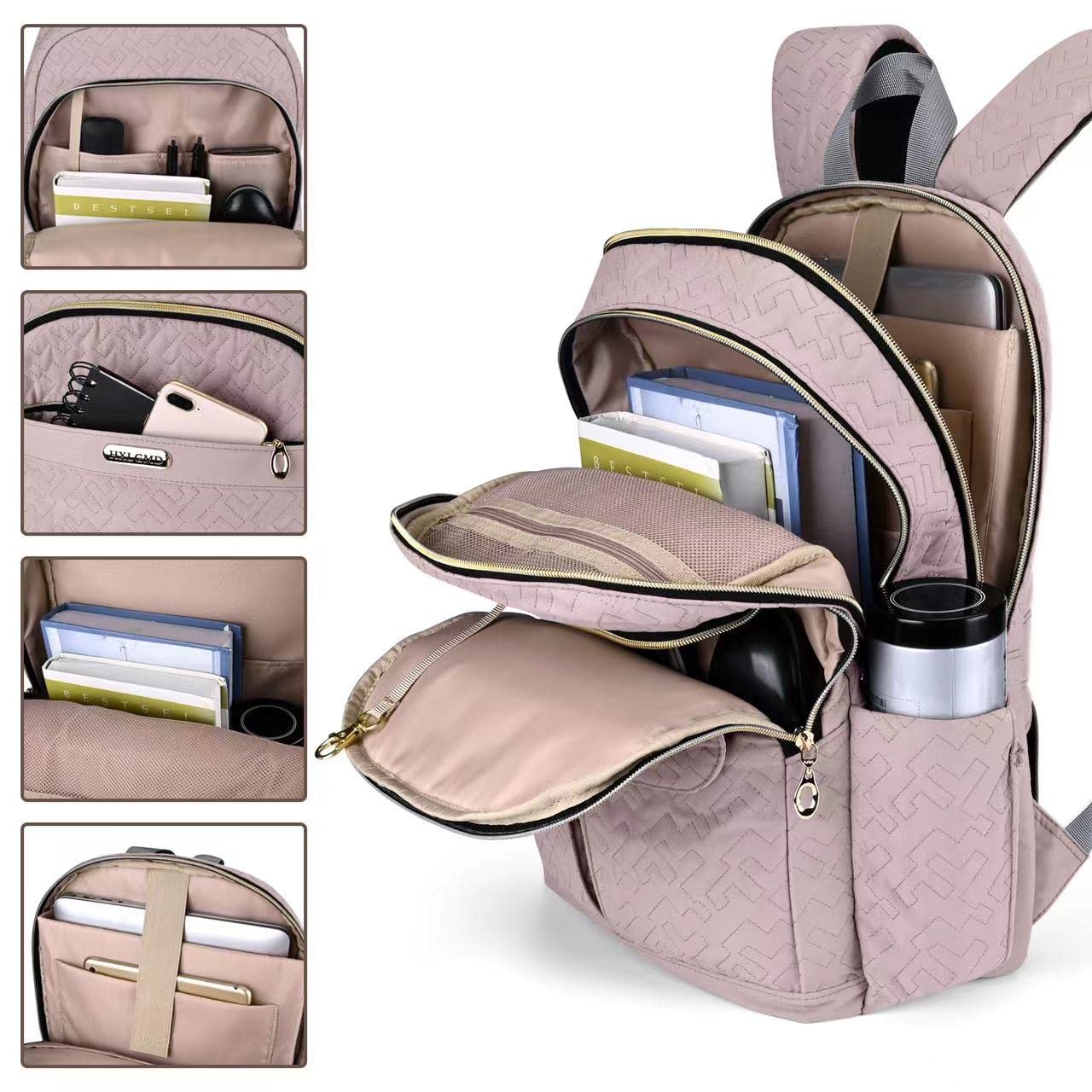 15.6 Inch Laptop Backpack for Women - Stylish Quilted Backpack for Teachers, Nurses & College Students - Durable Casual Daypack for Work, Travel & Office Use - Perfect for Commuting, School & Business Trips